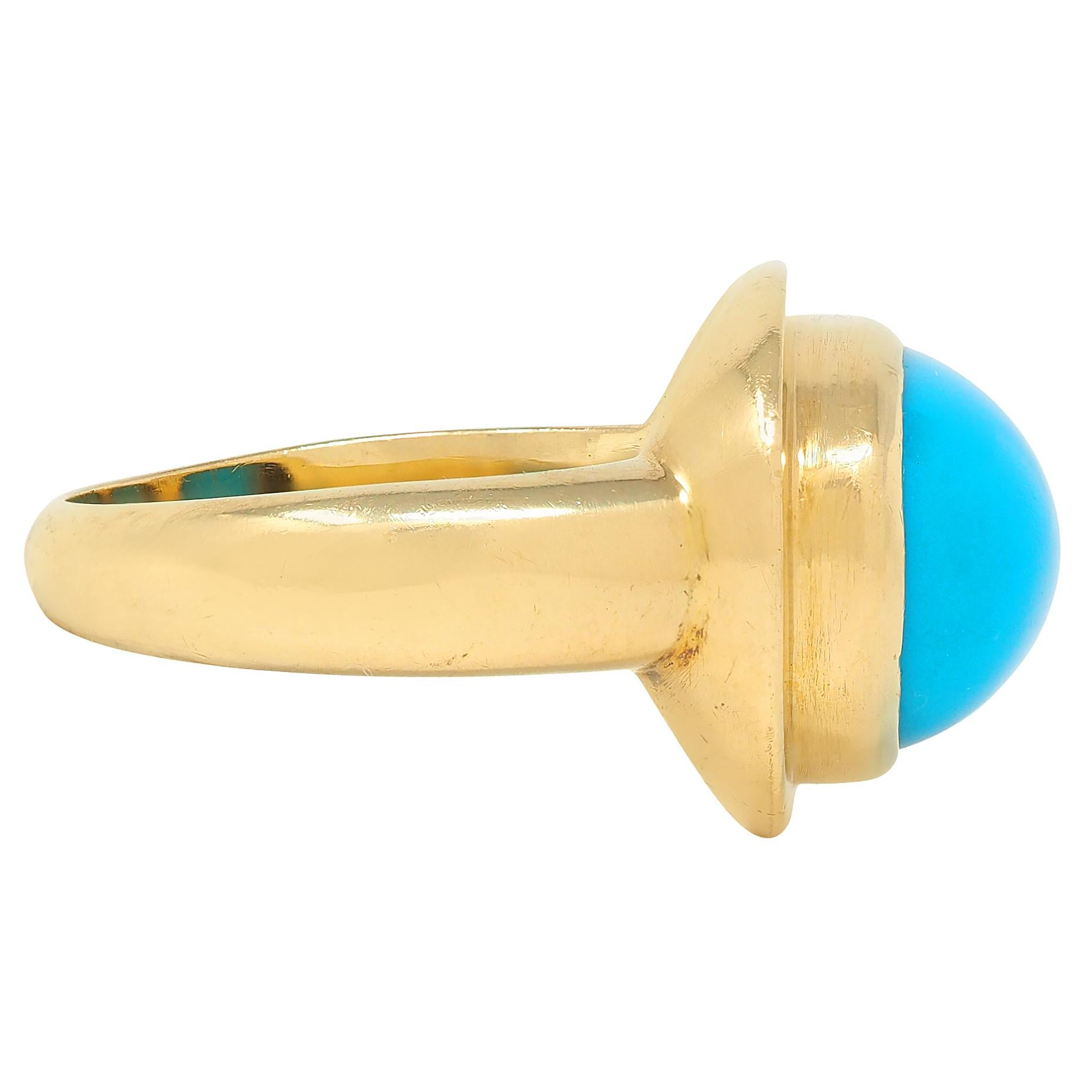 1960's Robin's Egg Turquoise 18 Karat Yellow Gold Vintage Cabochon Ring