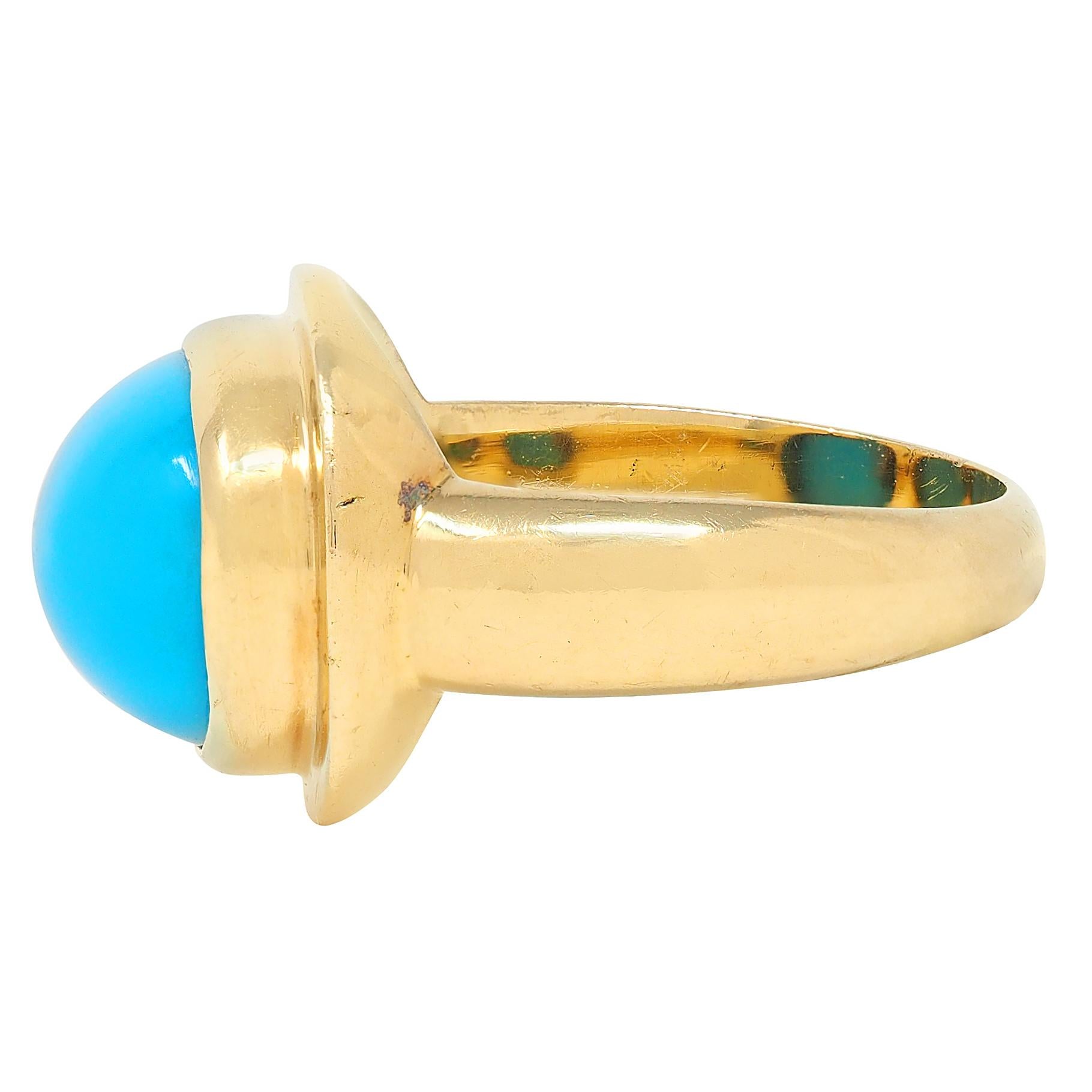 1960's Robin's Egg Turquoise 18 Karat Yellow Gold Vintage Cabochon Ring