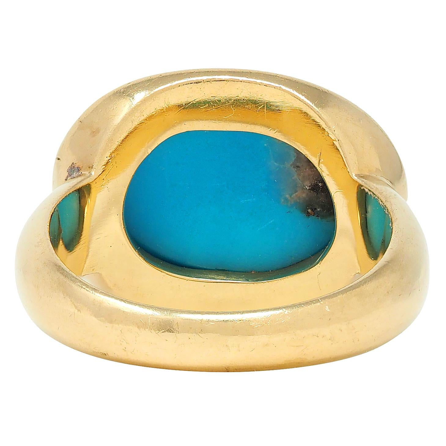 1960's Robin's Egg Turquoise 18 Karat Yellow Gold Vintage Cabochon Ring