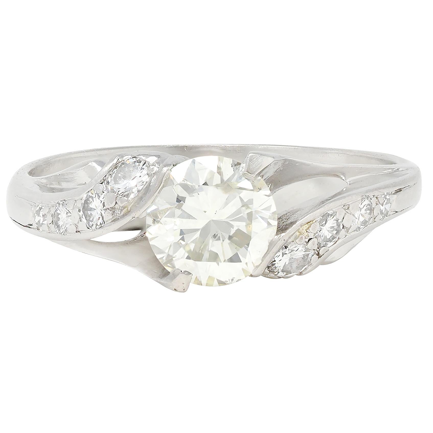 Mid-Century 1.08 CTW Diamond Platinum Vintage Bypass Engagement Ring