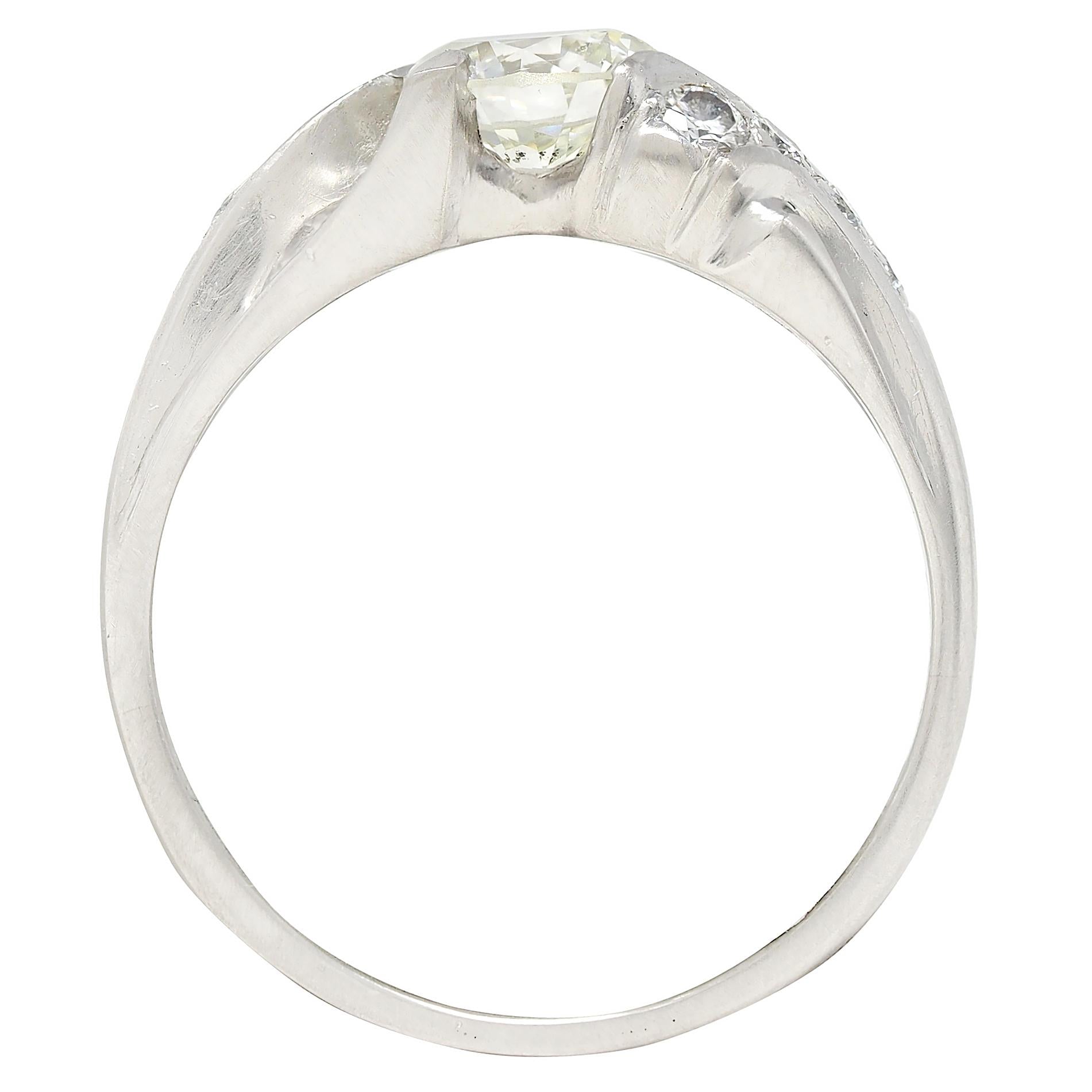 Mid-Century 1.08 CTW Diamond Platinum Vintage Bypass Engagement Ring