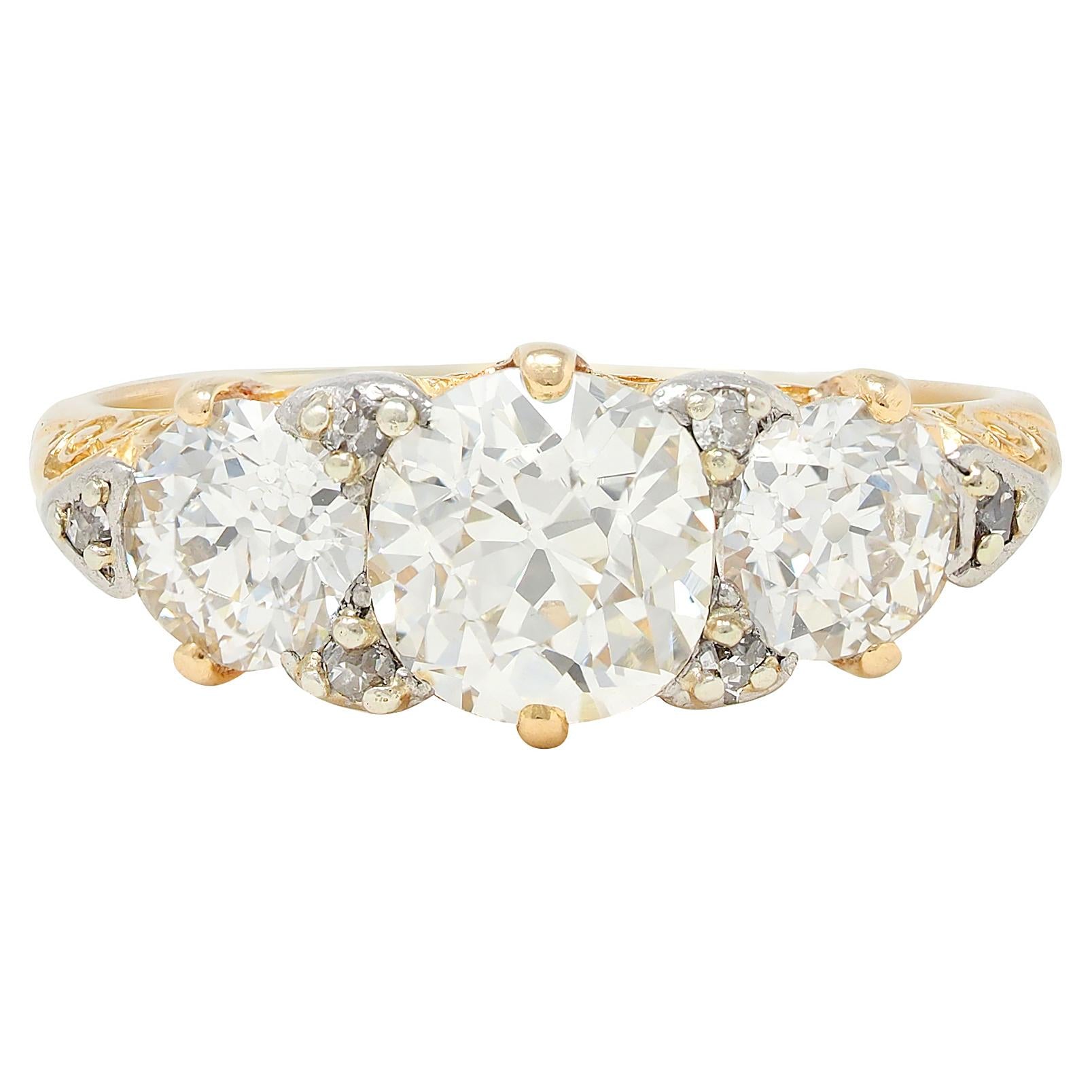 Art Nouveau 2.40 CTW Old Mine Diamond 18K Gold Silver Antique Scroll Band Ring