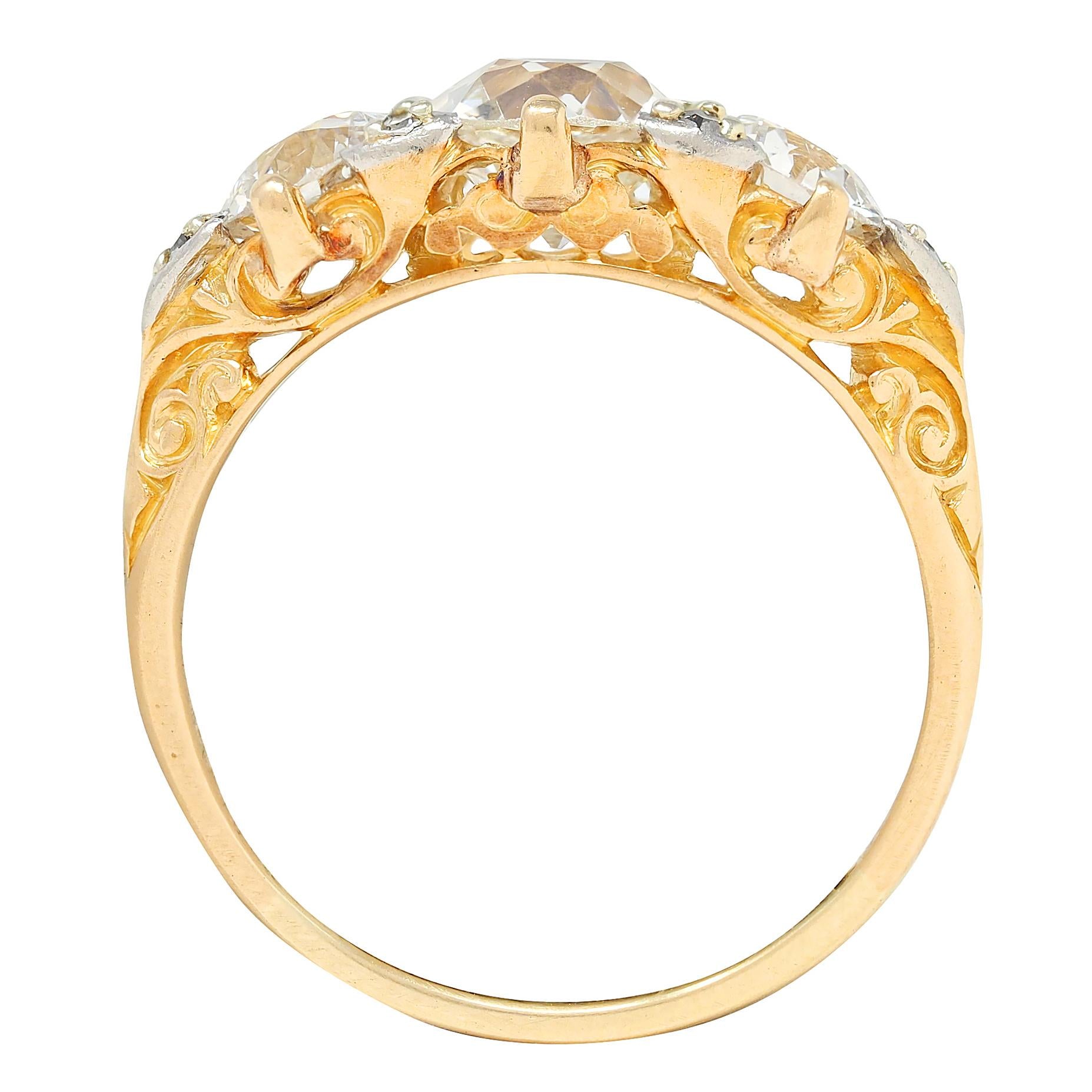 Art Nouveau 2.40 CTW Old Mine Diamond 18K Gold Silver Antique Scroll Band Ring