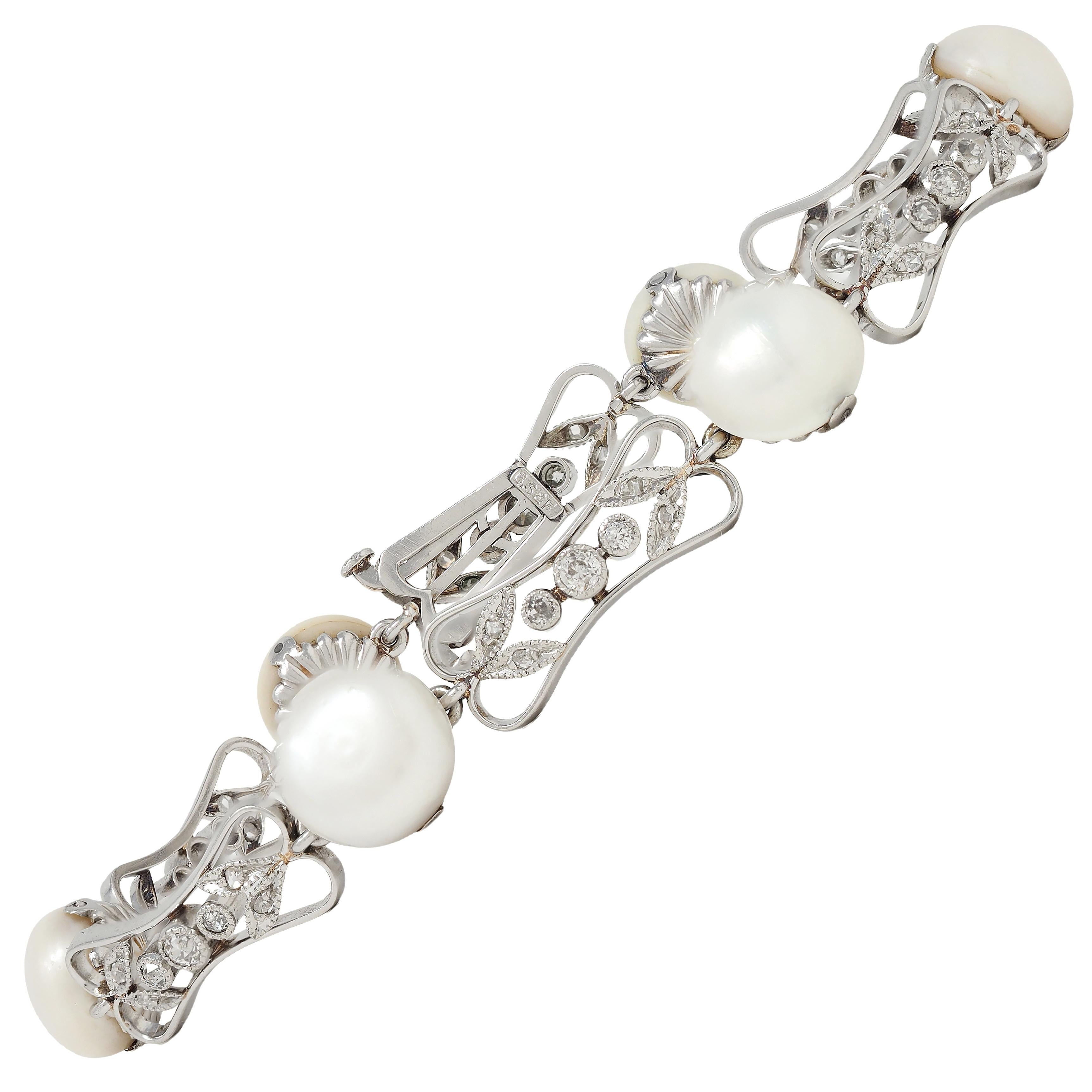 Black Starr & Frost Belle Époque Diamond Pearl Platinum Antique Line Bracelet