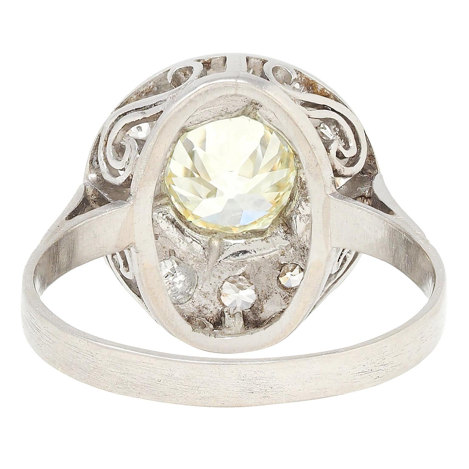Art Deco 1.95 CTW Diamond Platinum Antique Scrolling Halo Engagement Ring