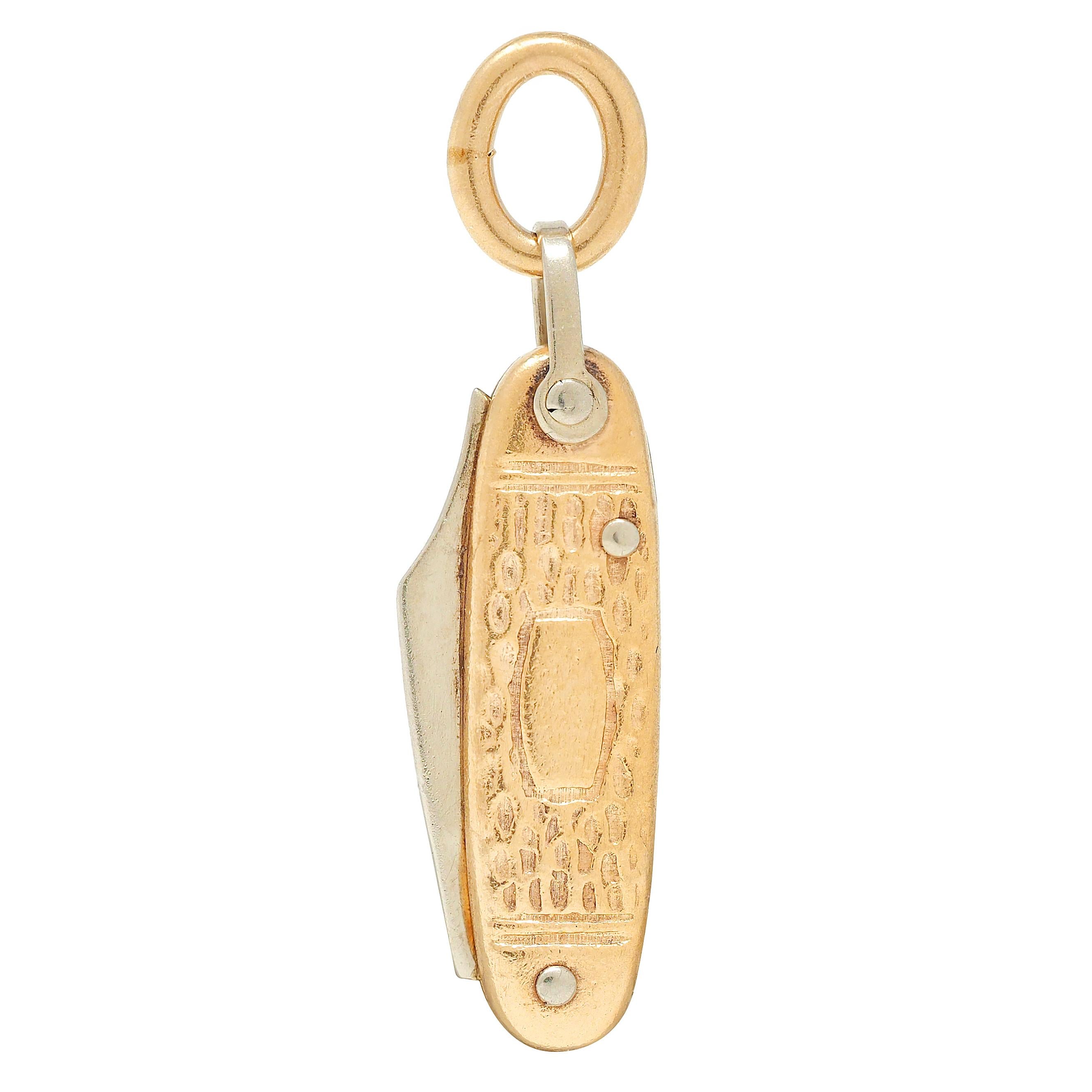 1960's 14 Karat Two-Tone Gold Vintage Pocket Knife Pendant Charm