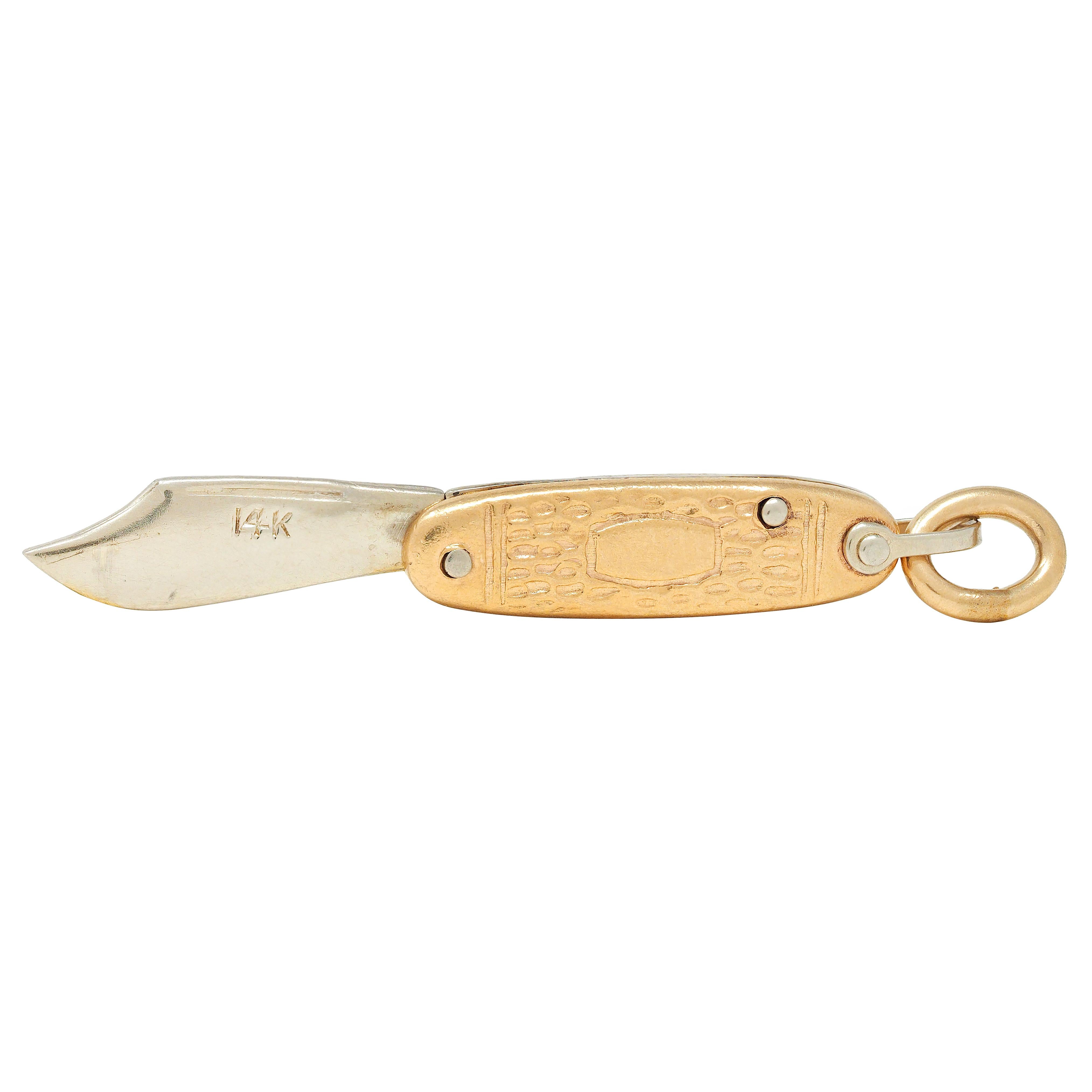1960's 14 Karat Two-Tone Gold Vintage Pocket Knife Pendant Charm