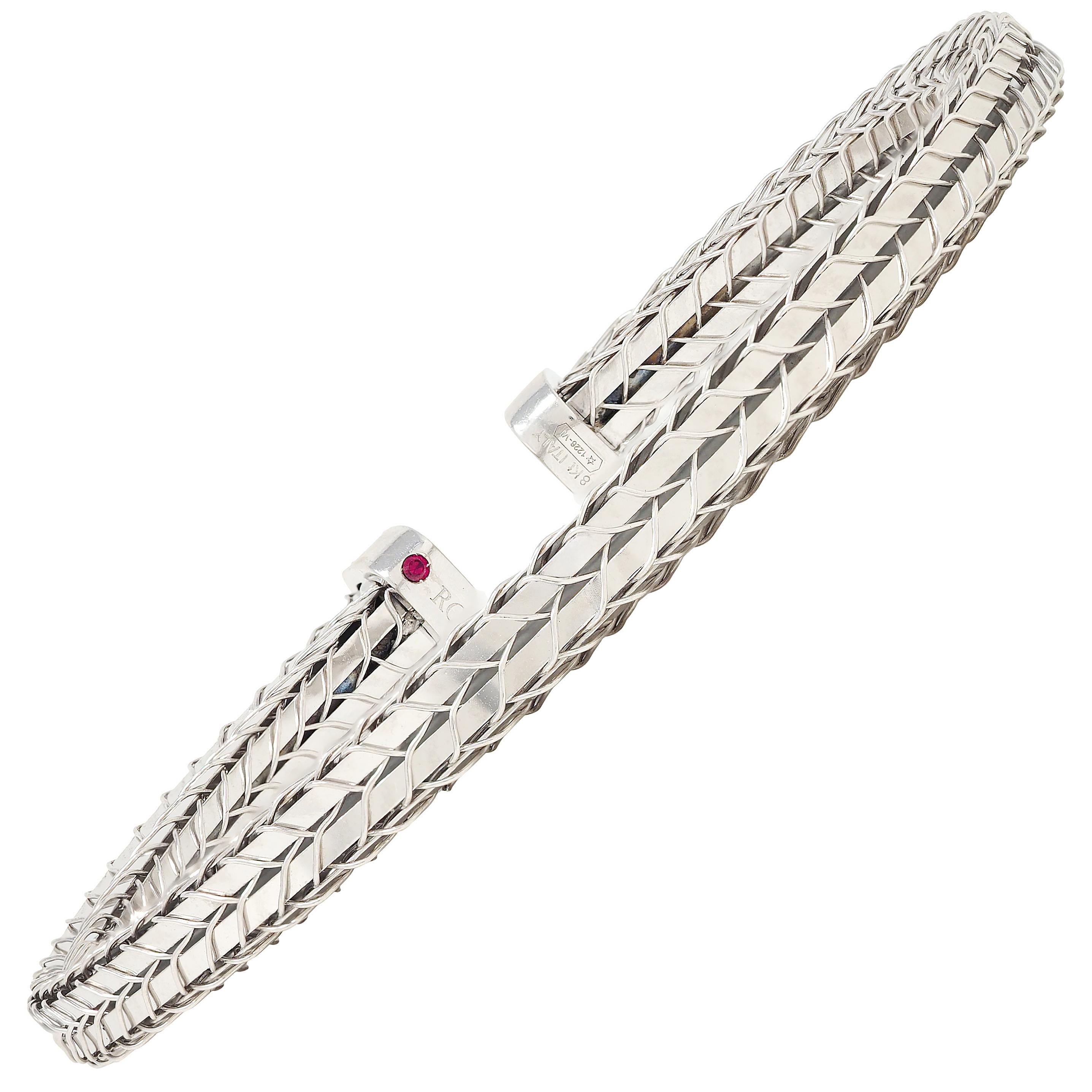 Roberto Coin Contemporary Diamond 18 Karat White Gold Woven Wheat Cuff Bracelet