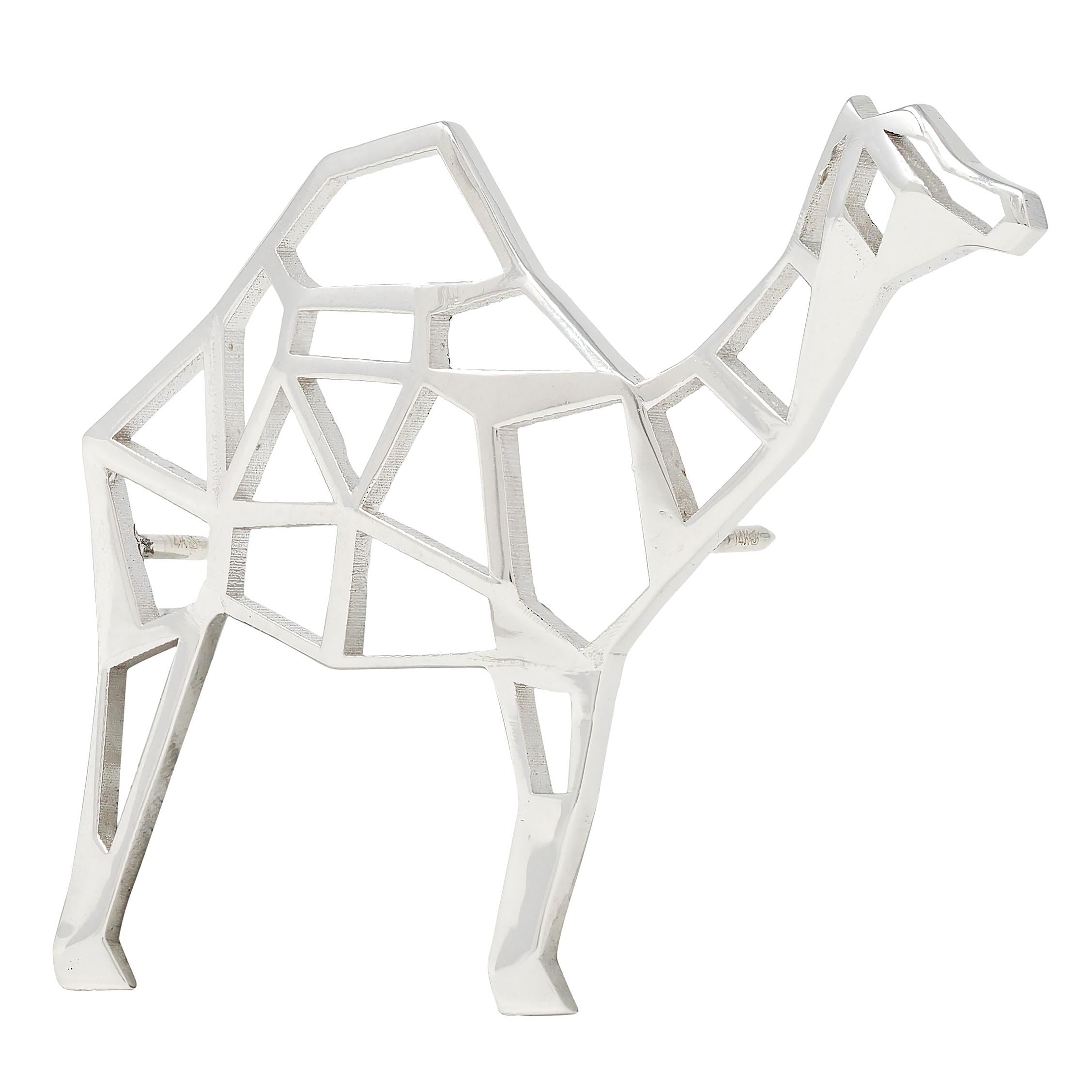 BRASH Platinum Faceted Geometric GEO Camel Unisex Brooch Pin