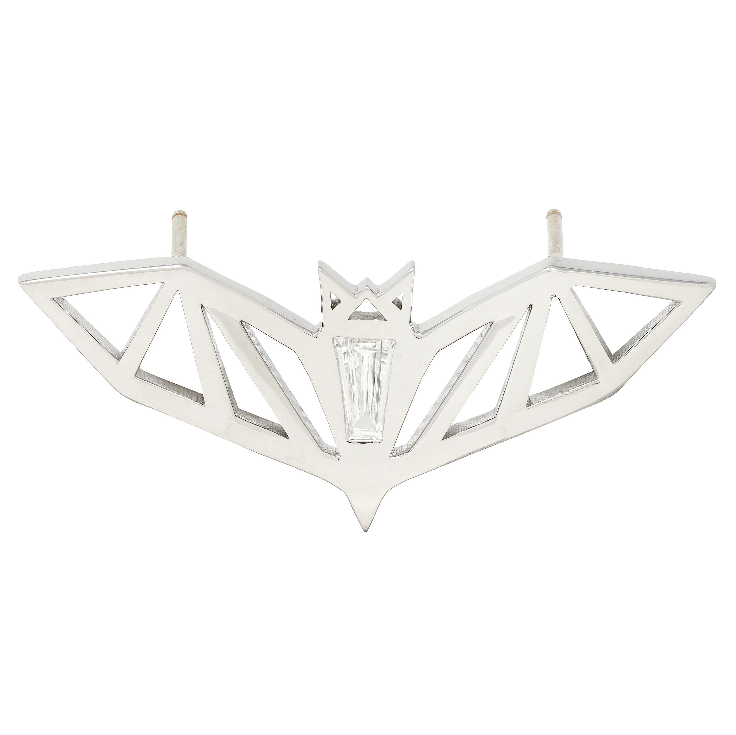 BRASH Platinum Fancy Diamond Faceted Geometric GEO Bat Unisex Brooch Pin