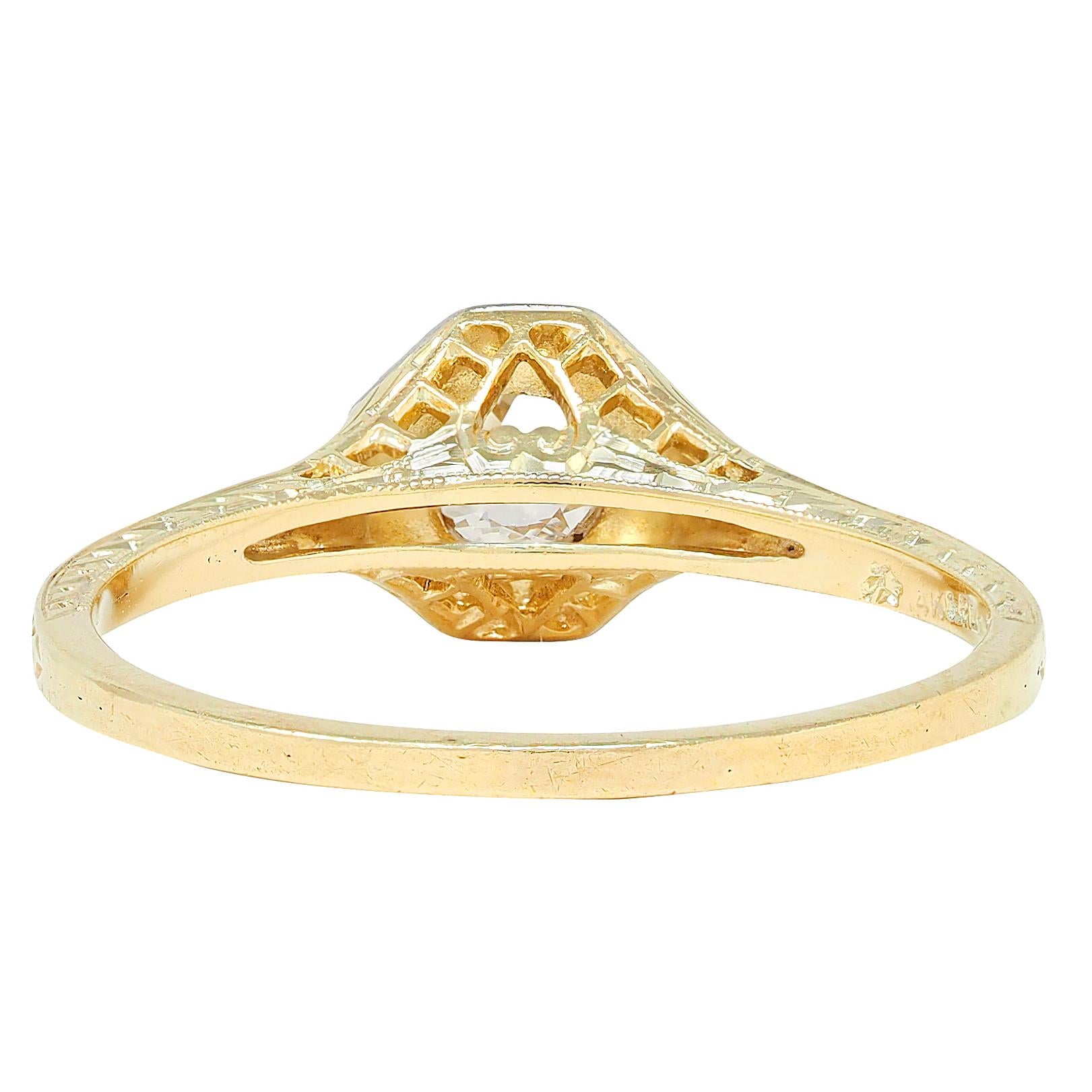 Art Deco European Diamond Platinum 18 Karat Yellow Gold Vintage Engagement Ring