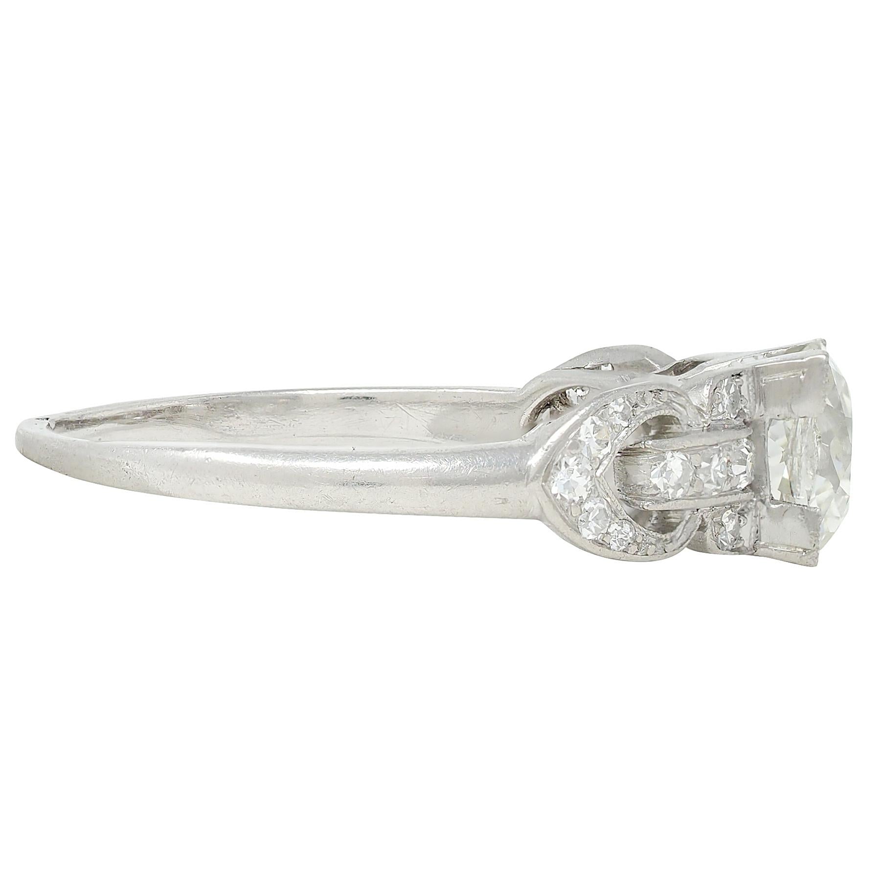 Art Deco 1.56 CTW Old Mine Cut Diamond Platinum Vintage Buckle Engagement Ring