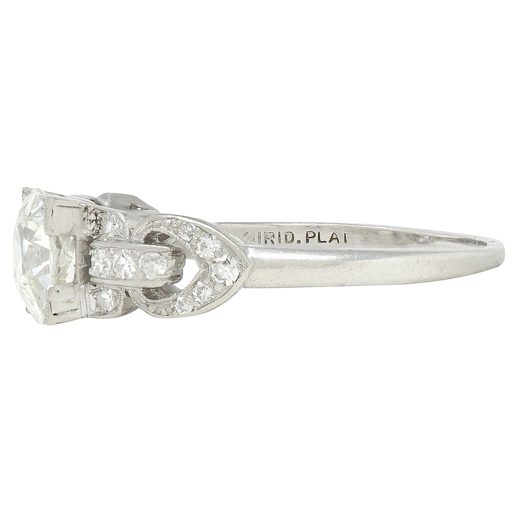 Art Deco 1.56 CTW Old Mine Cut Diamond Platinum Vintage Buckle Engagement Ring