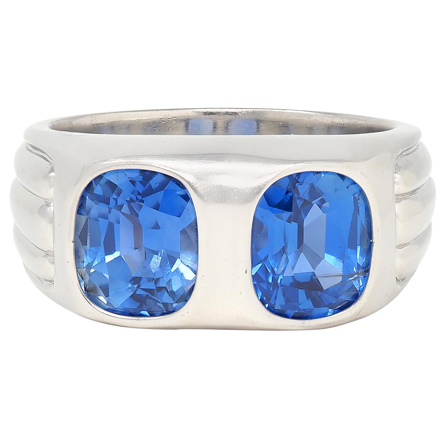 Mid-Century 5.87 CTW No Heat Ceylon Sapphire Platinum Vintage Two Stone Ring AGL