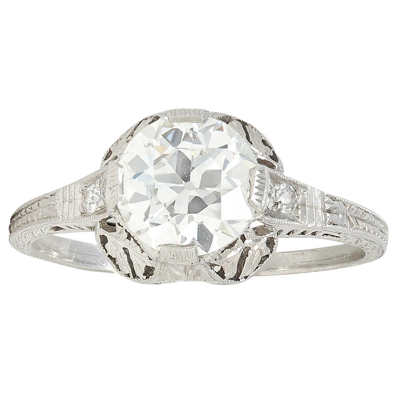 Edwardian 1.59 CTW Diamond Platinum Antique Foliate Engagement Ring