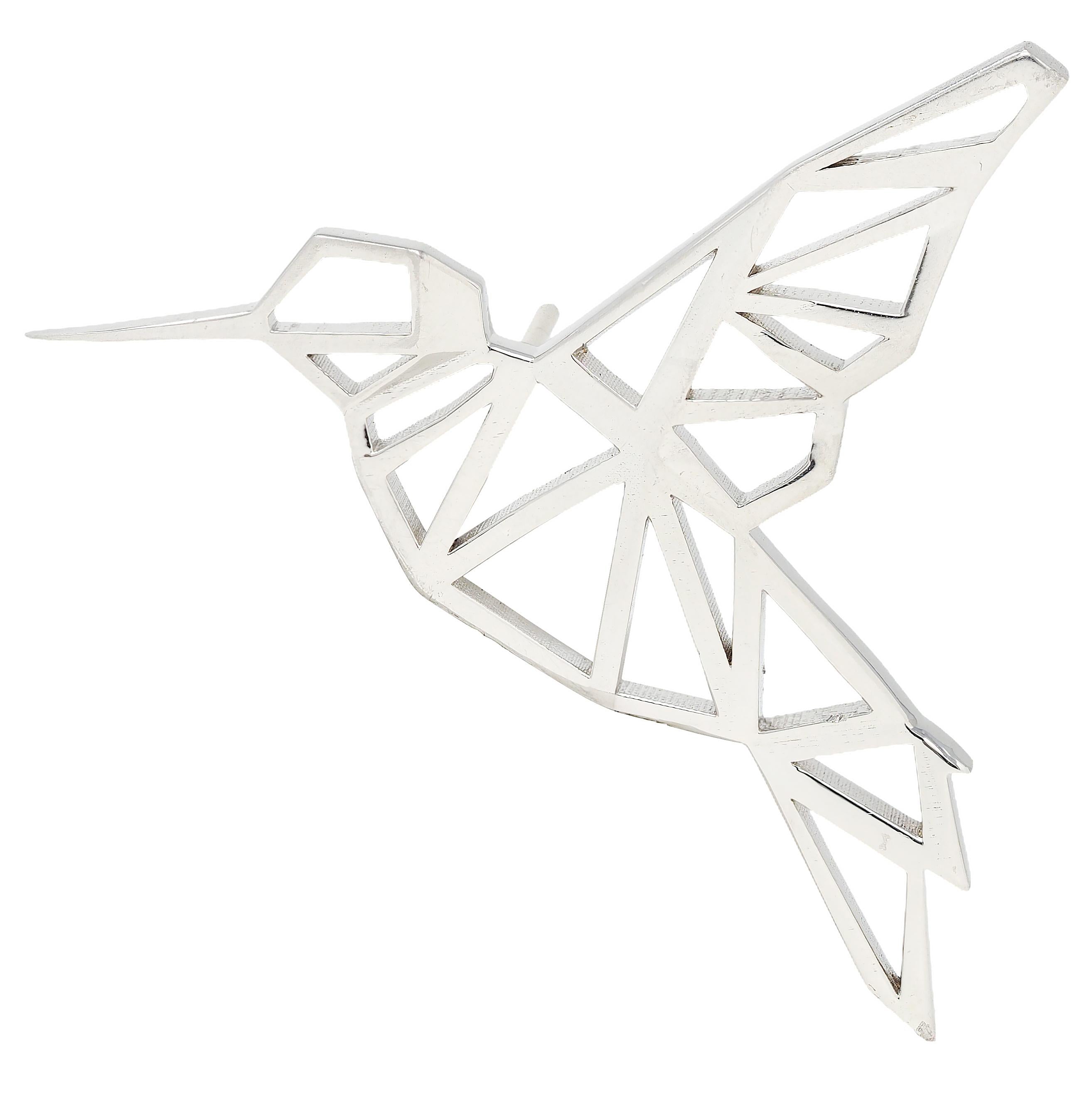 BRASH Platinum Faceted Geometric GEO Hummingbird Unisex Brooch Pin