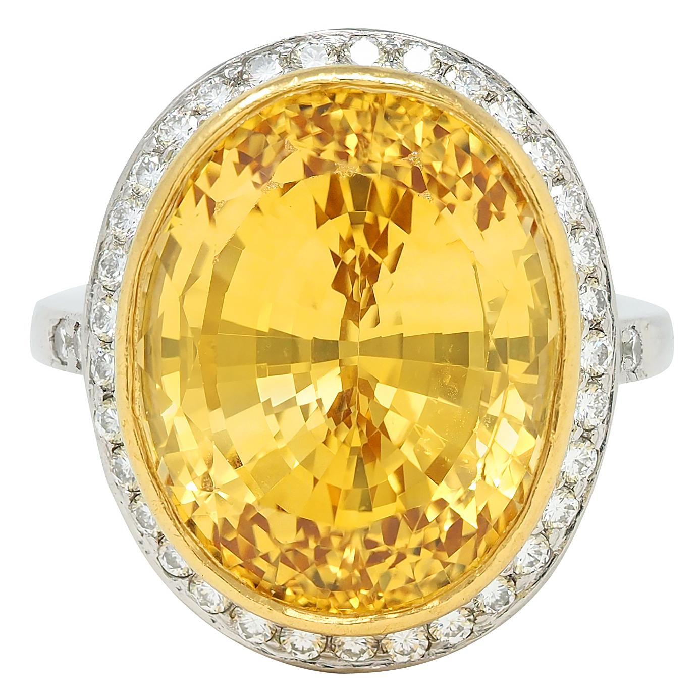 Neiman Marcus 26.40 CTW NH Ceylon Yellow Sapphire Diamond Platinum 18K Gold Ring