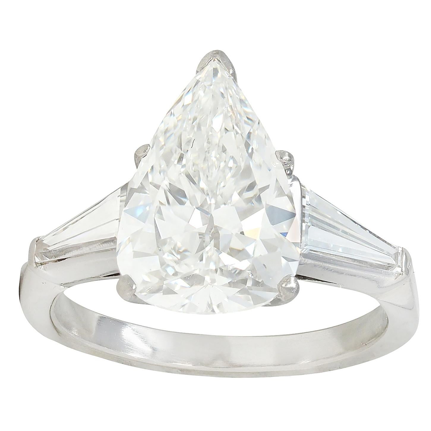 Mid-Century 4.04 CTW Pear Diamond Platinum Vintage Three Stone Engagement Ring