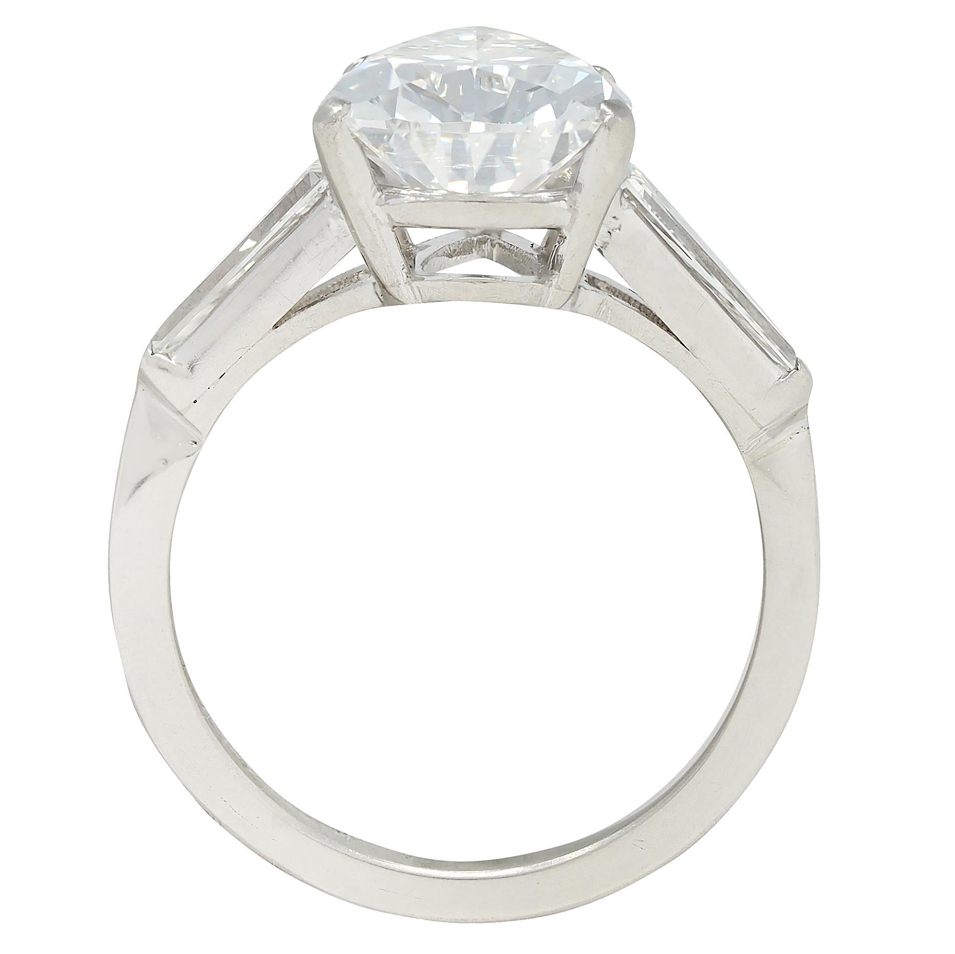 Mid-Century 4.04 CTW Pear Diamond Platinum Vintage Three Stone Engagement Ring