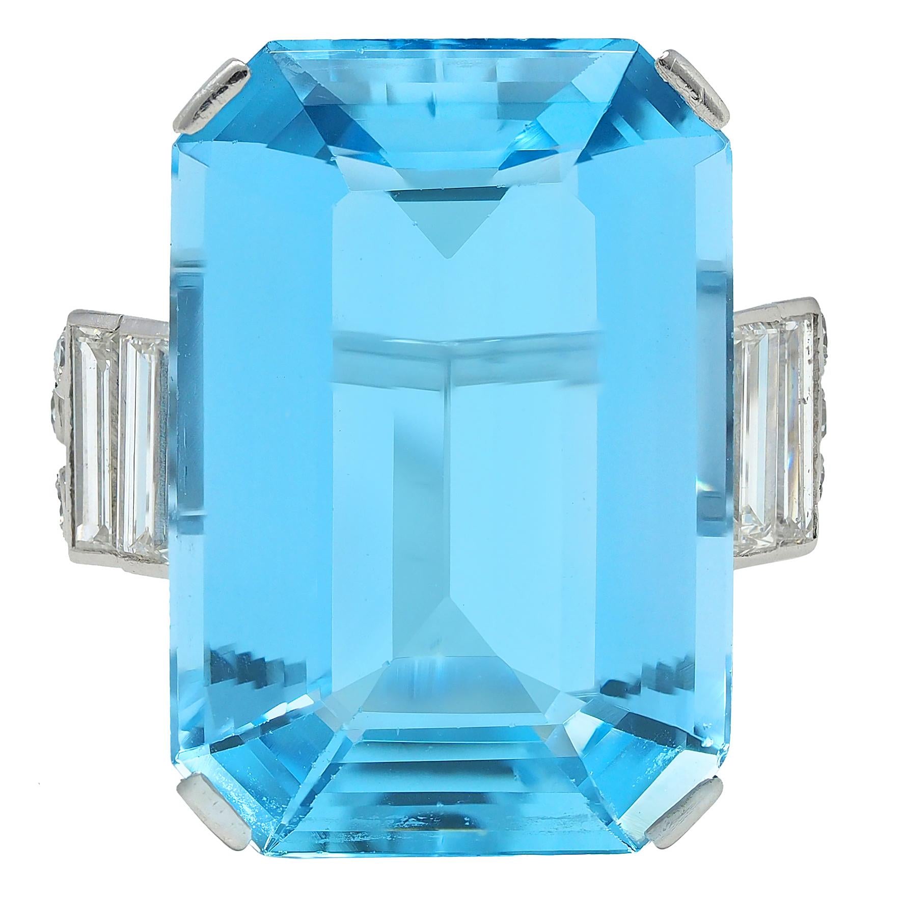 Cartier London 1950 22.30 CTW Aquamarine Diamond Platinum Vintage Cocktail Ring