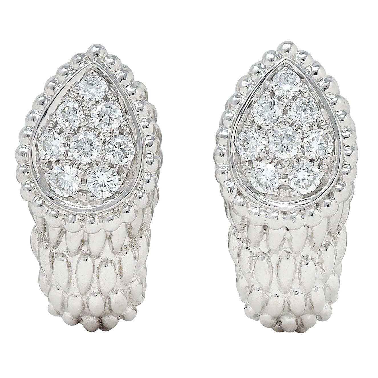 Boucheron French Diamond 18 Karat White Gold Serpent Boheme J Hoop Earrings