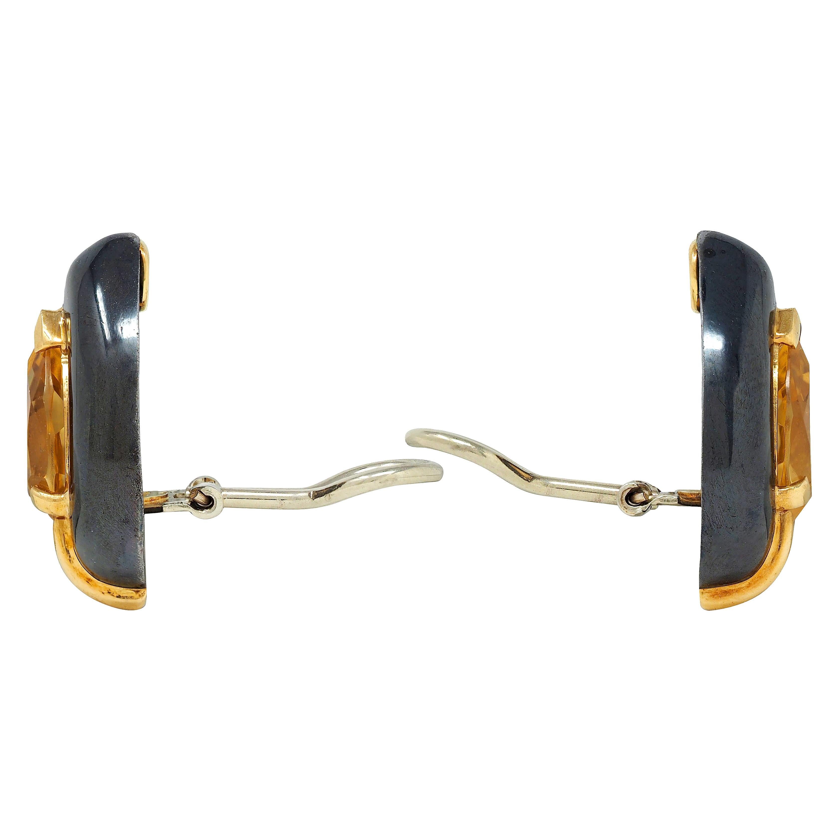 Sabbadini 5.80 CTW Citrine Diamond 18K Gold Black Rhodium Pear Ear-Clip Earrings