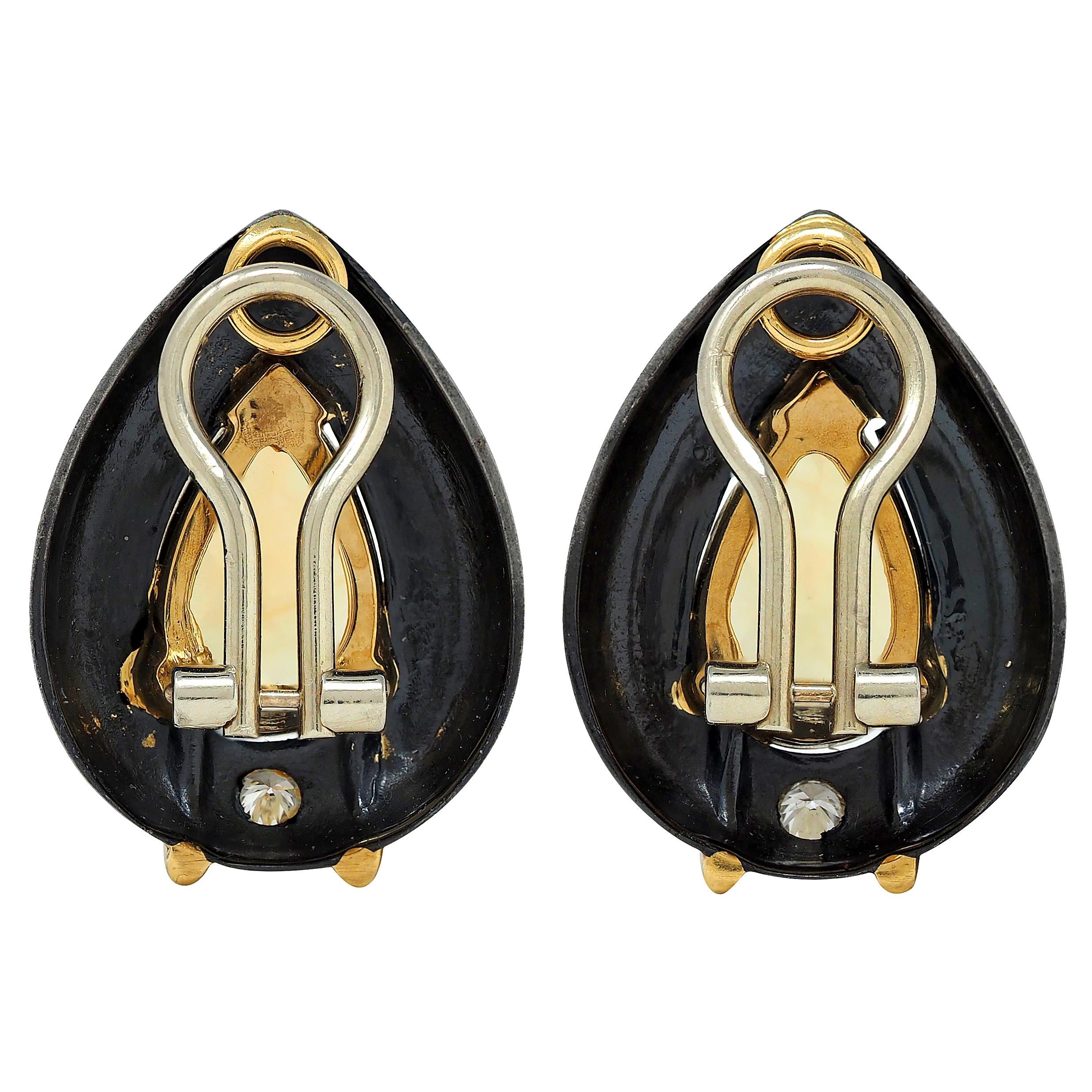 Sabbadini 5.80 CTW Citrine Diamond 18K Gold Black Rhodium Pear Ear-Clip Earrings