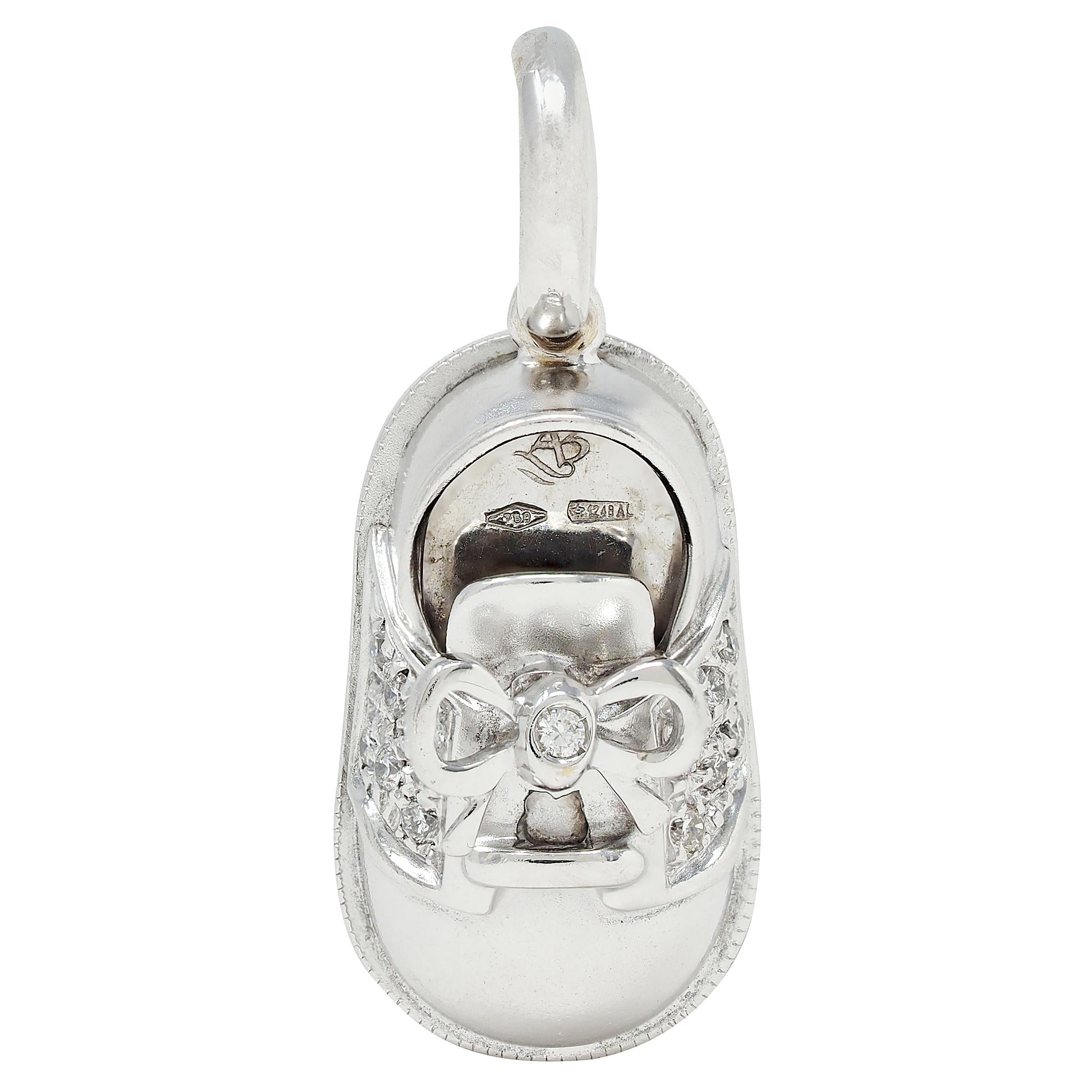 Aaron Basha Contemporary Diamond 18 Karat White Gold Baby Shoe Charm