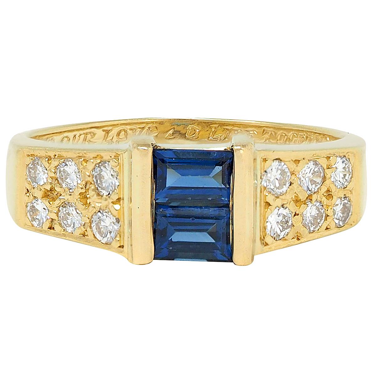 Cartier 1982 Sapphire Diamond 18 Karat Yellow Gold Vintage Band Ring