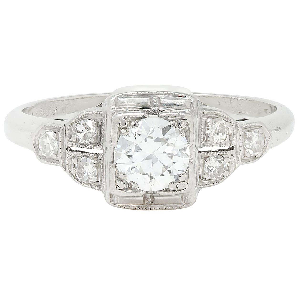 Art Deco Old European Cut Diamond Platinum Vintage Engagement Ring