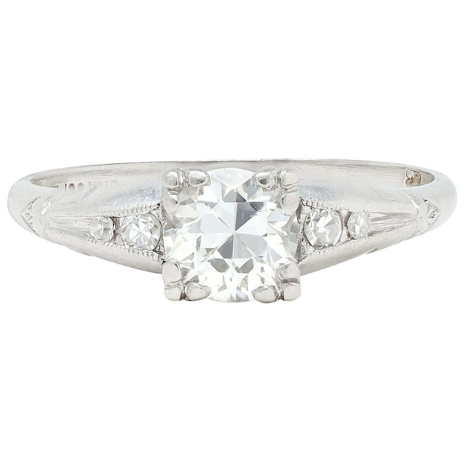 Baskin Bros. Retro Old European Cut Diamond Platinum Vintage Engagement Ring