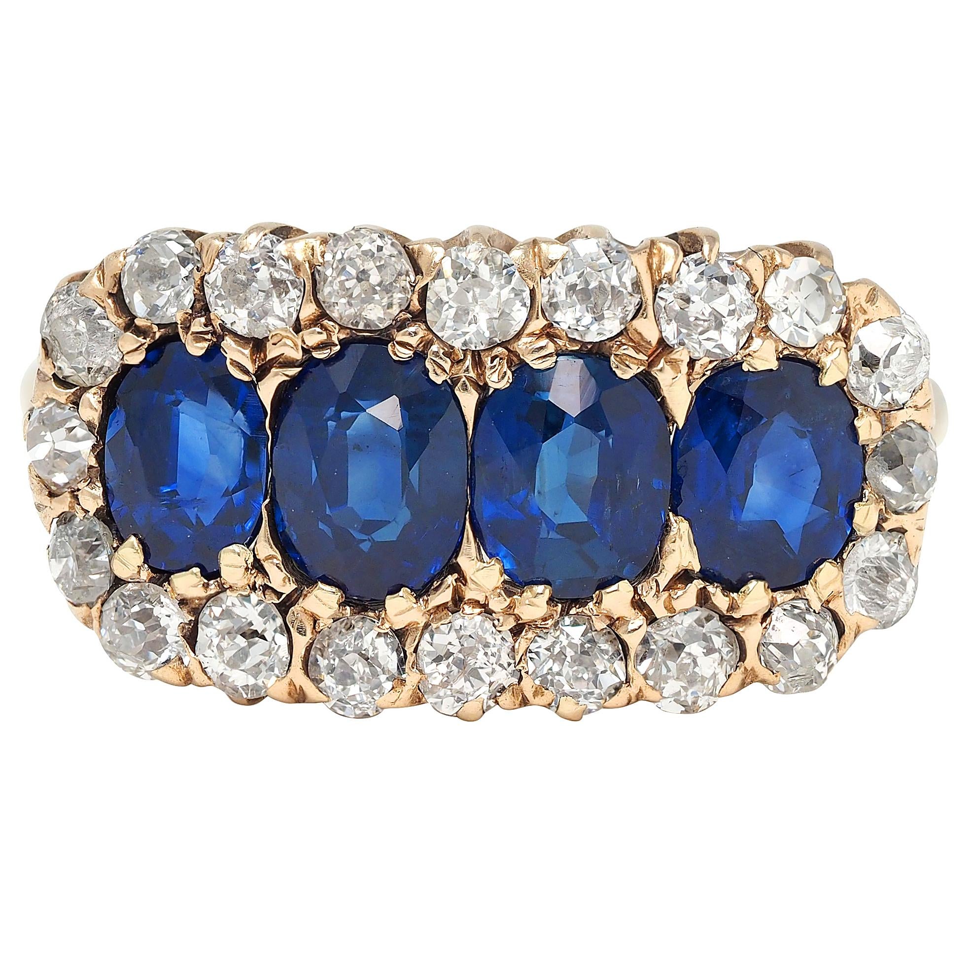 Victorian 3.72 CTW Diamond Sapphire 14K Gold Antique Cluster Halo Band Ring