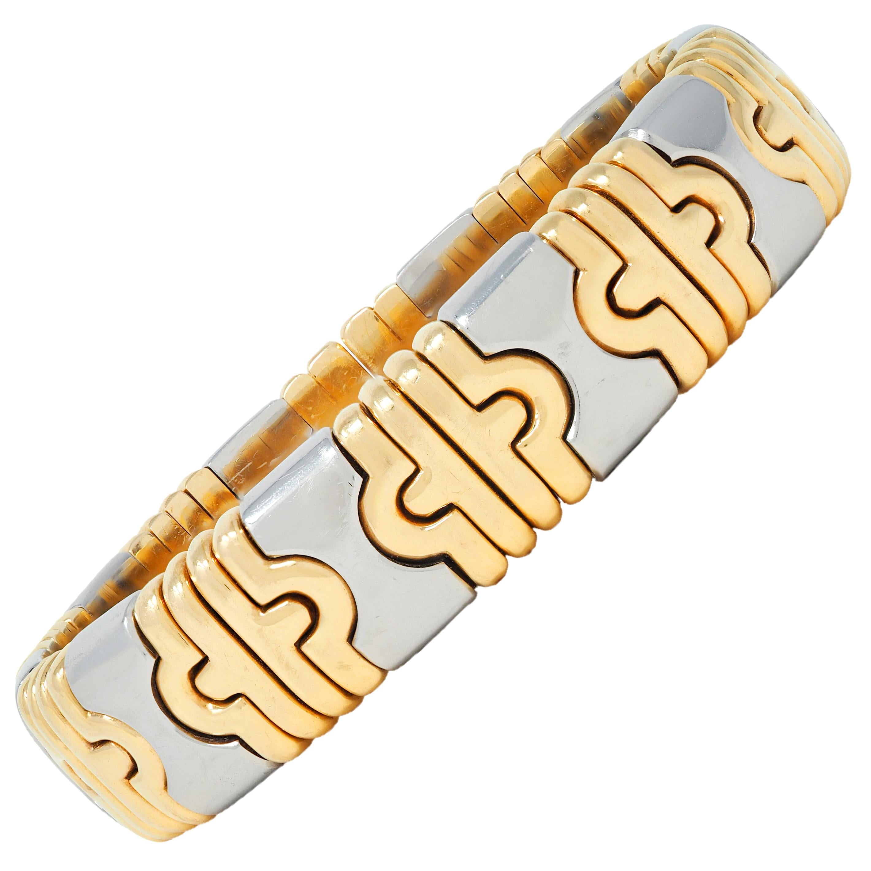 Bulgari 1980's 18 Karat Yellow Gold Steel Parentesi Cuff Bracelet