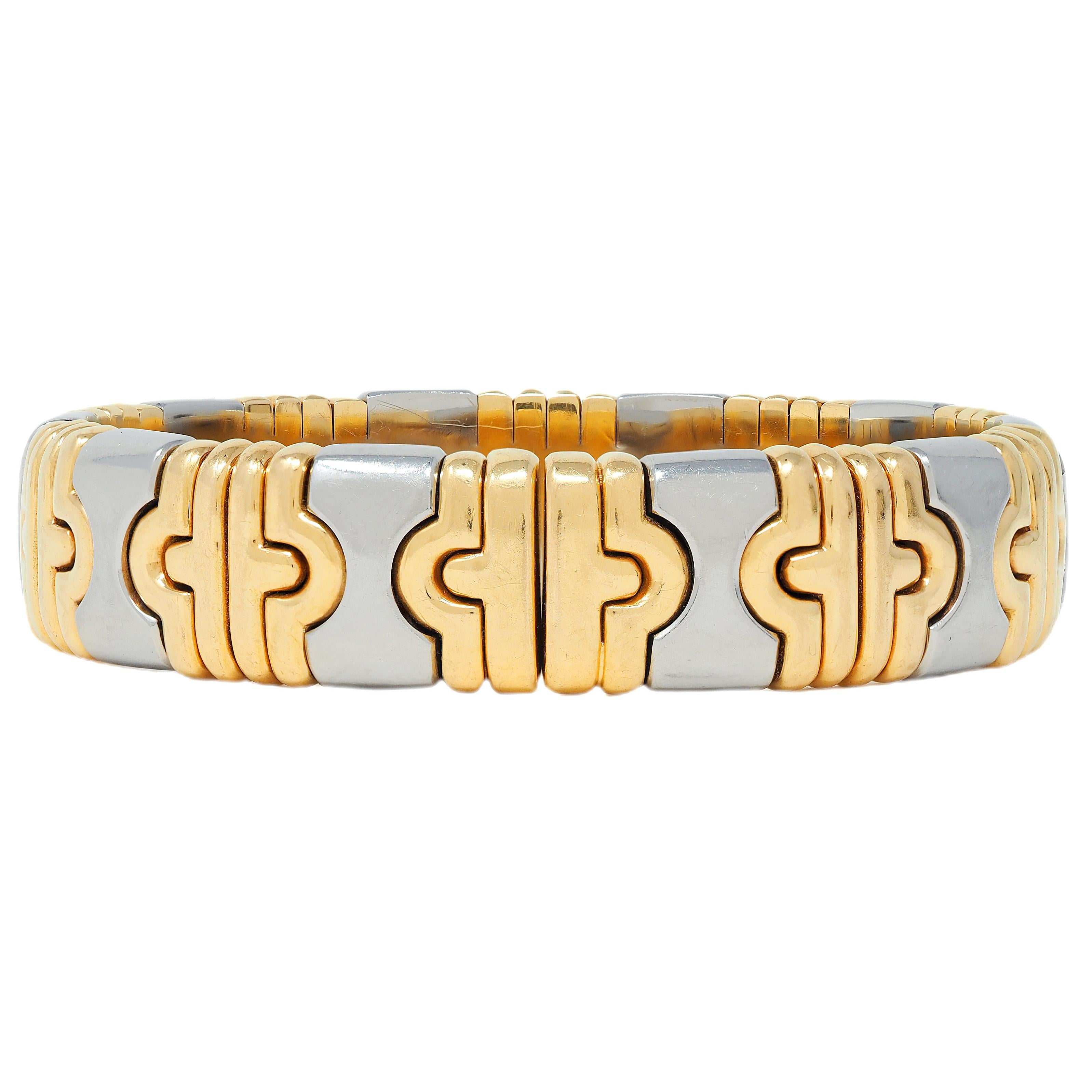 Bulgari 1980's 18 Karat Yellow Gold Steel Parentesi Cuff Bracelet