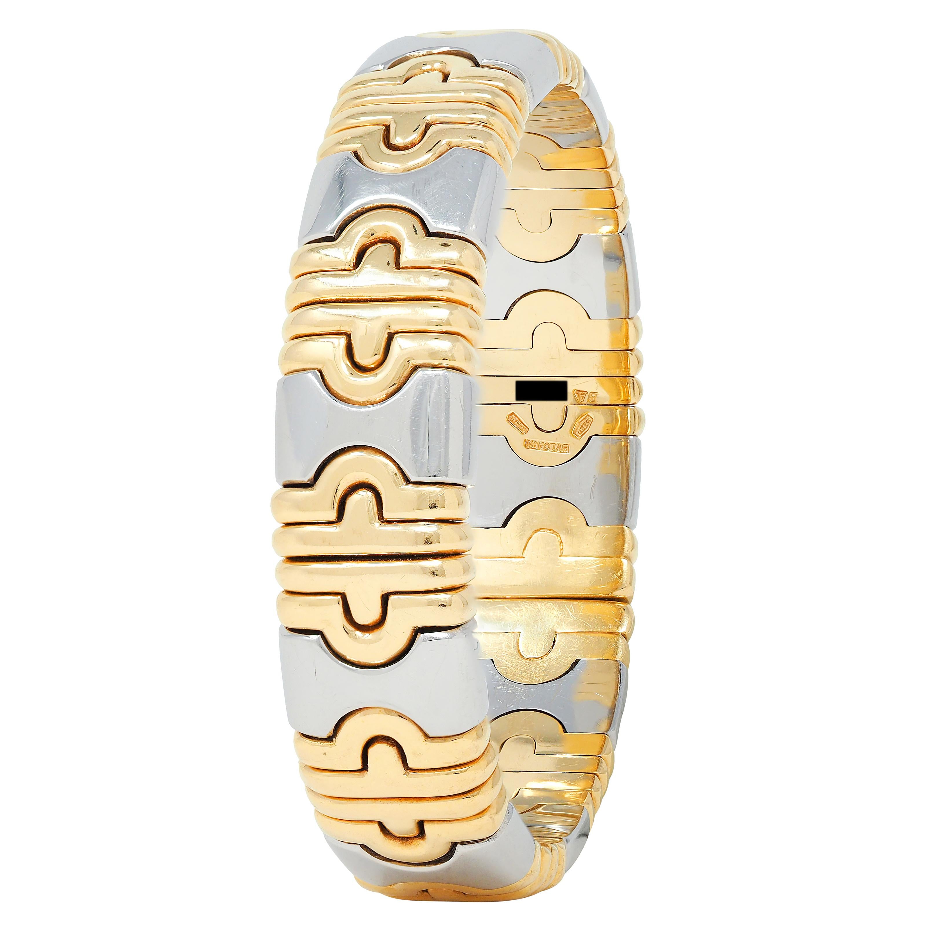 Bulgari 1980's 18 Karat Yellow Gold Steel Parentesi Cuff Bracelet