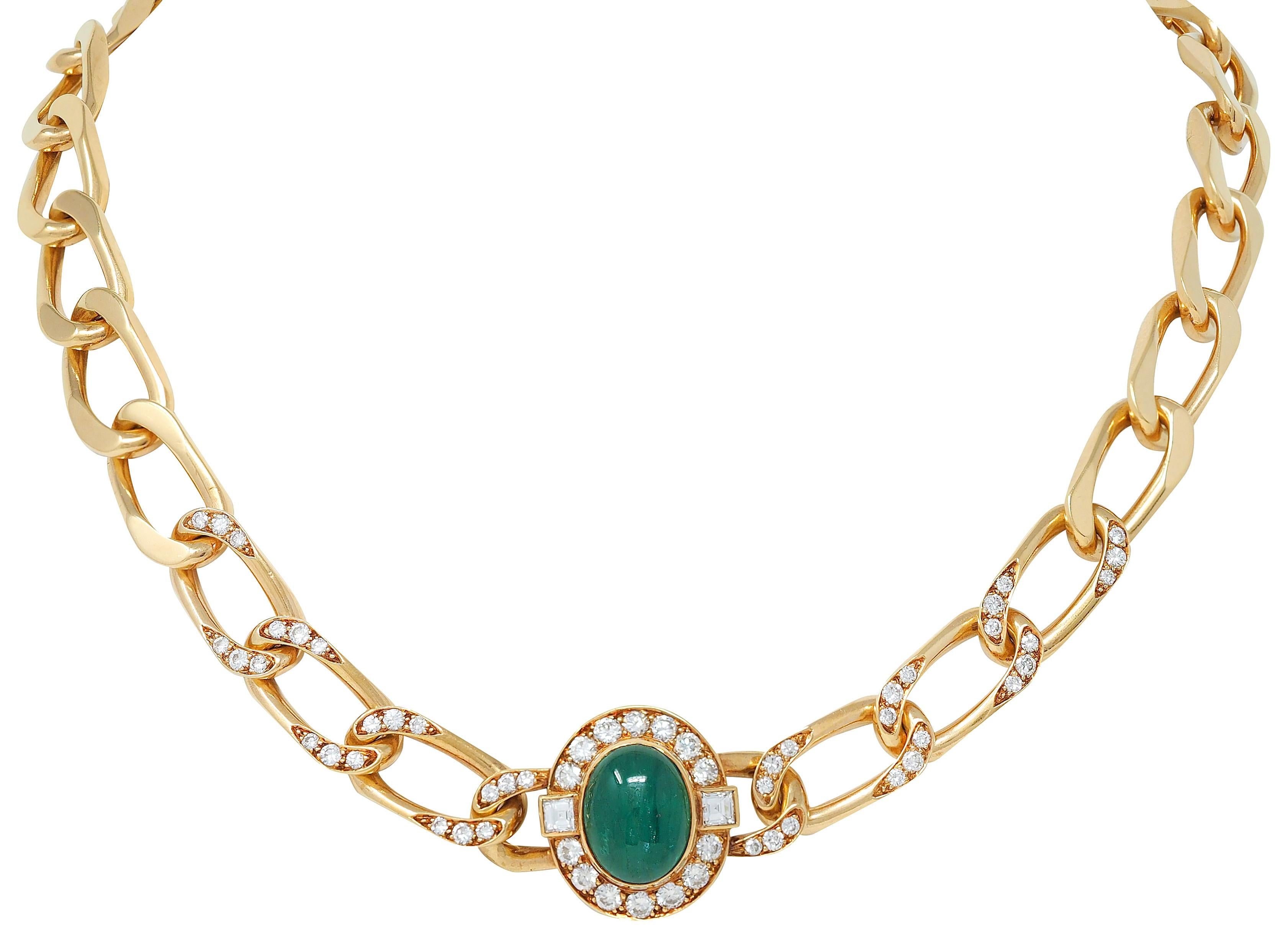 Cartier Paris 1960's Emerald Diamond 18K Yellow Gold Vintage Station Necklace