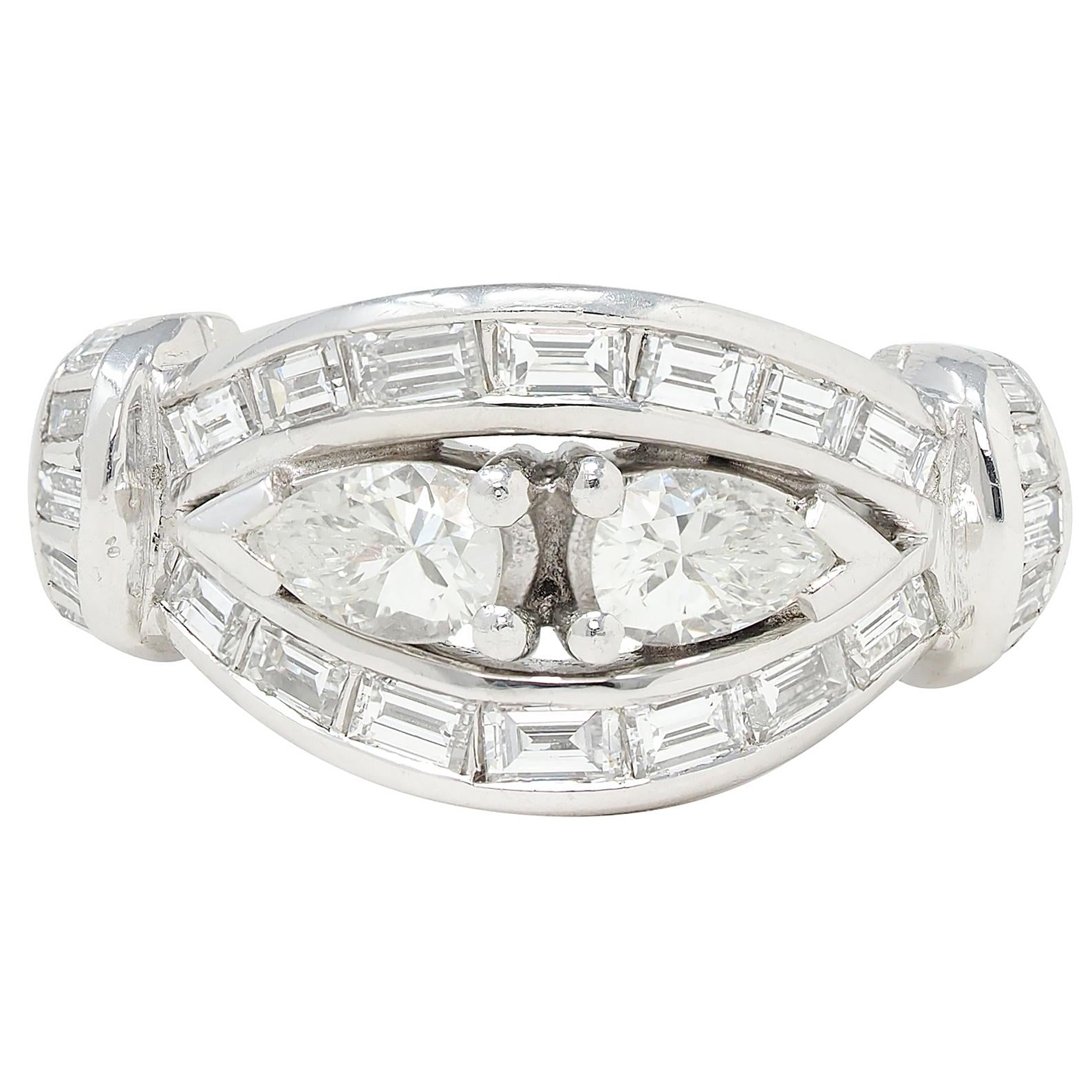 Mid-Century 2.35 CTW Diamond Platinum Vintage Bombé Ring