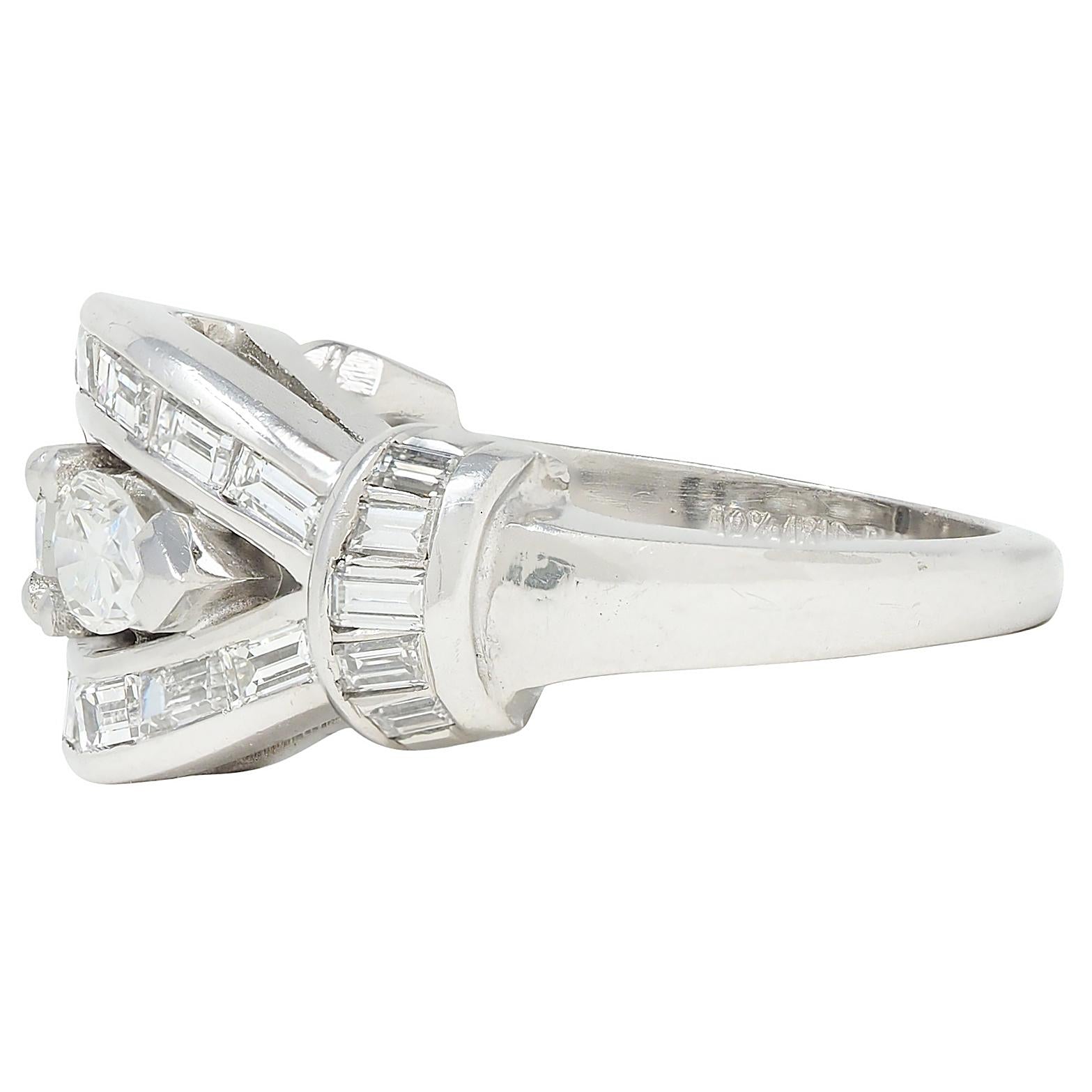 Mid-Century 2.35 CTW Diamond Platinum Vintage Bombé Ring