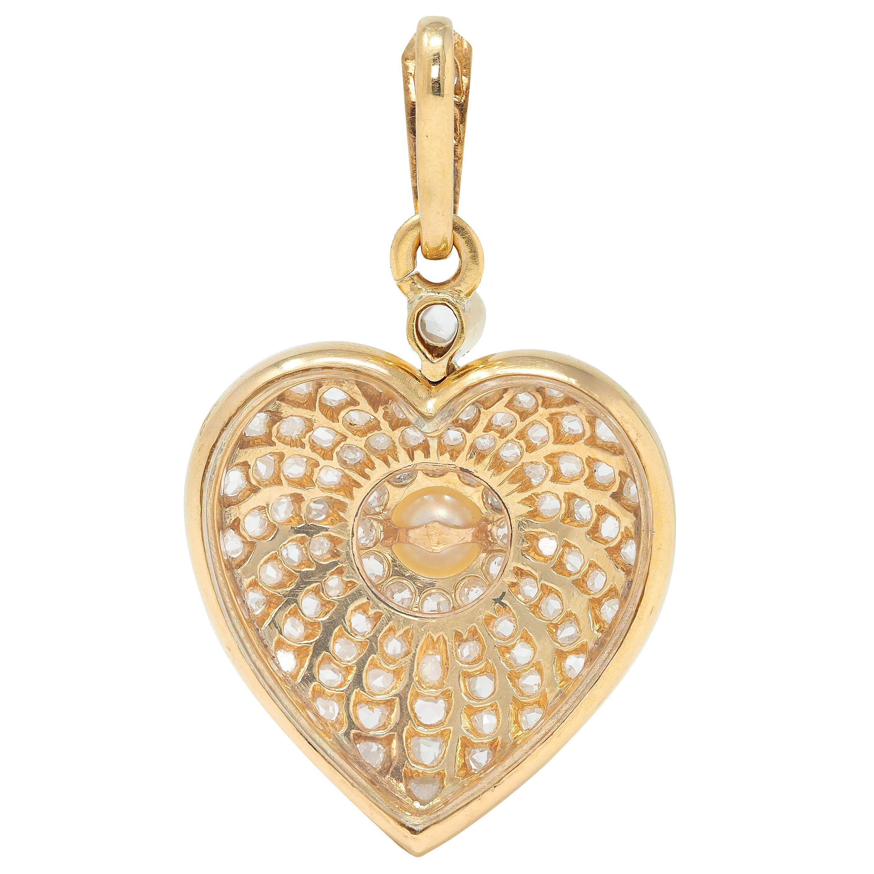 Victorian Diamond Pearl Enamel 18 Karat Yellow Gold Antique Heart Locket Pendant