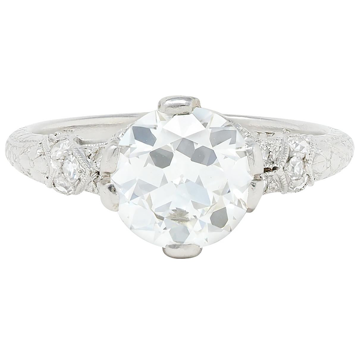 Art Deco 1936 1.90 Old European Cut Diamond Platinum Vintage Engagement Ring