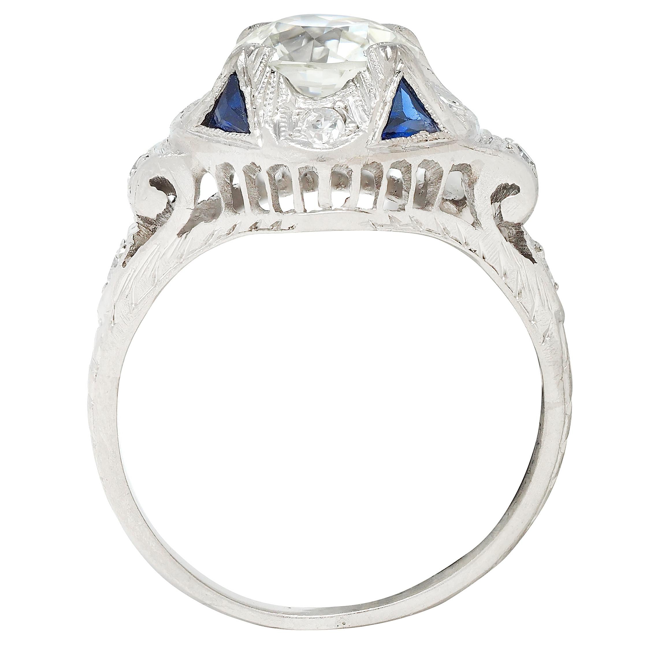 Art Deco 1.72 CTW Old European Diamond Platinum Vintage Engagement Ring GIA
