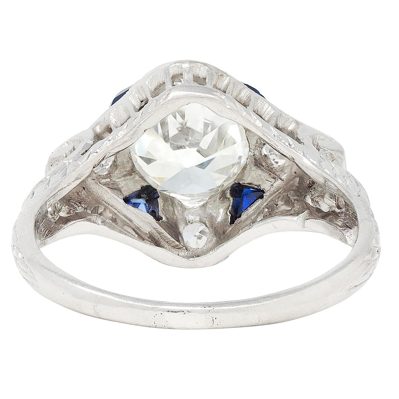 Art Deco 1.72 CTW Old European Diamond Platinum Vintage Engagement Ring GIA