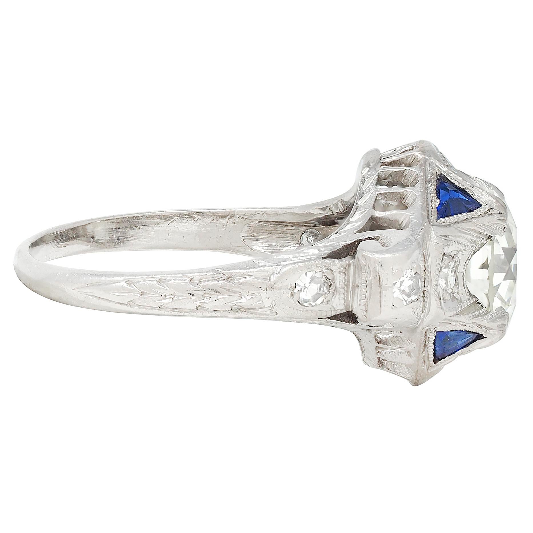 Art Deco 1.72 CTW Old European Diamond Platinum Vintage Engagement Ring GIA
