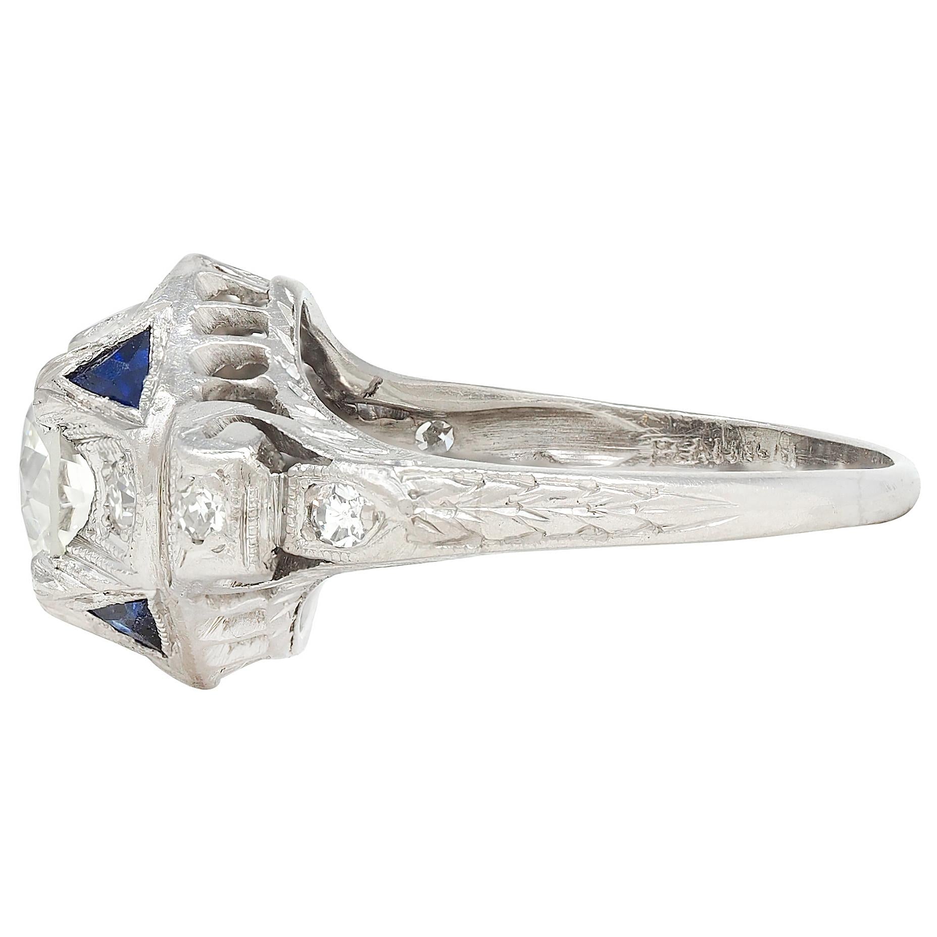 Art Deco 1.72 CTW Old European Diamond Platinum Vintage Engagement Ring GIA