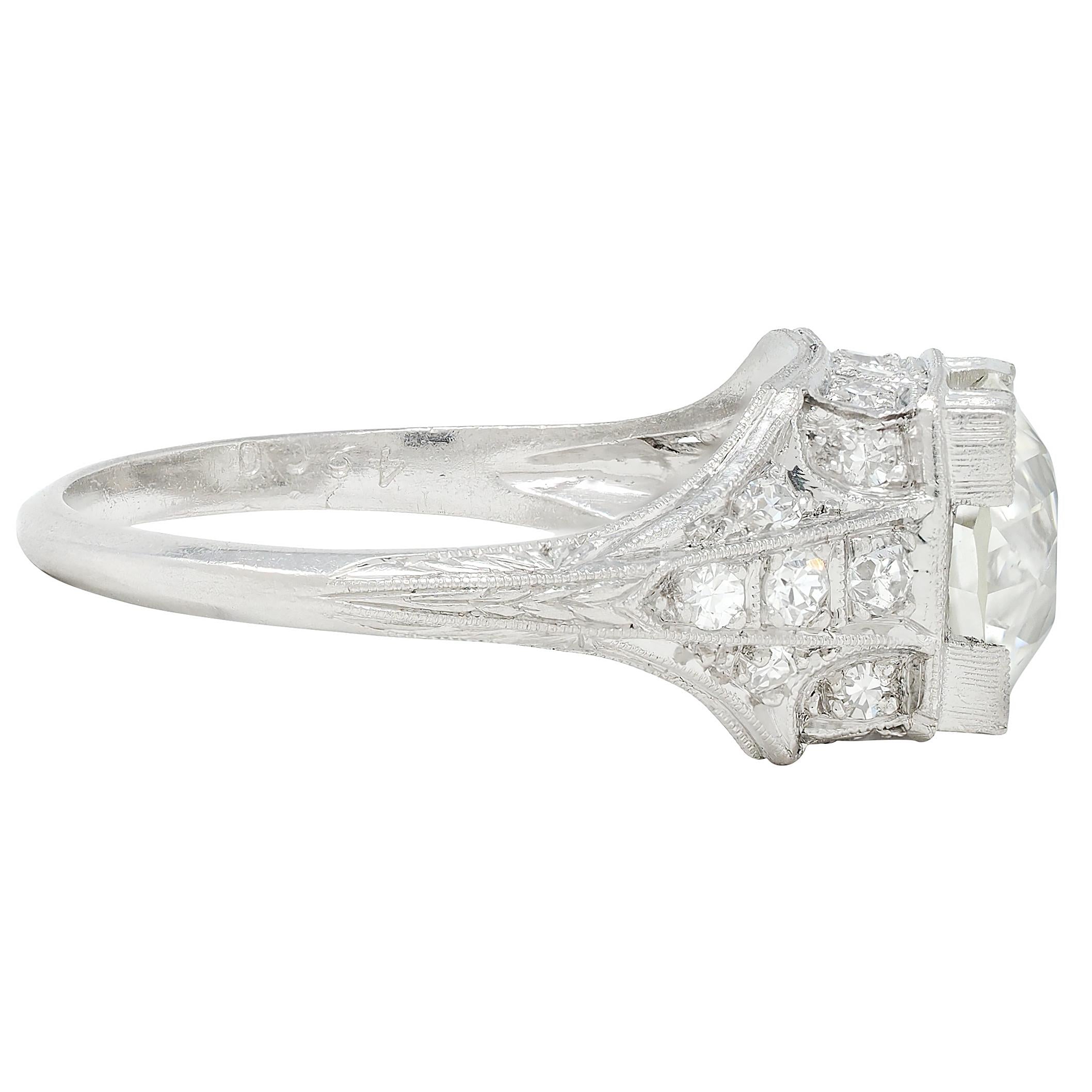 Art Deco 2.25 CTW Old European Cut Diamond Platinum Vintage Engagement Ring GIA