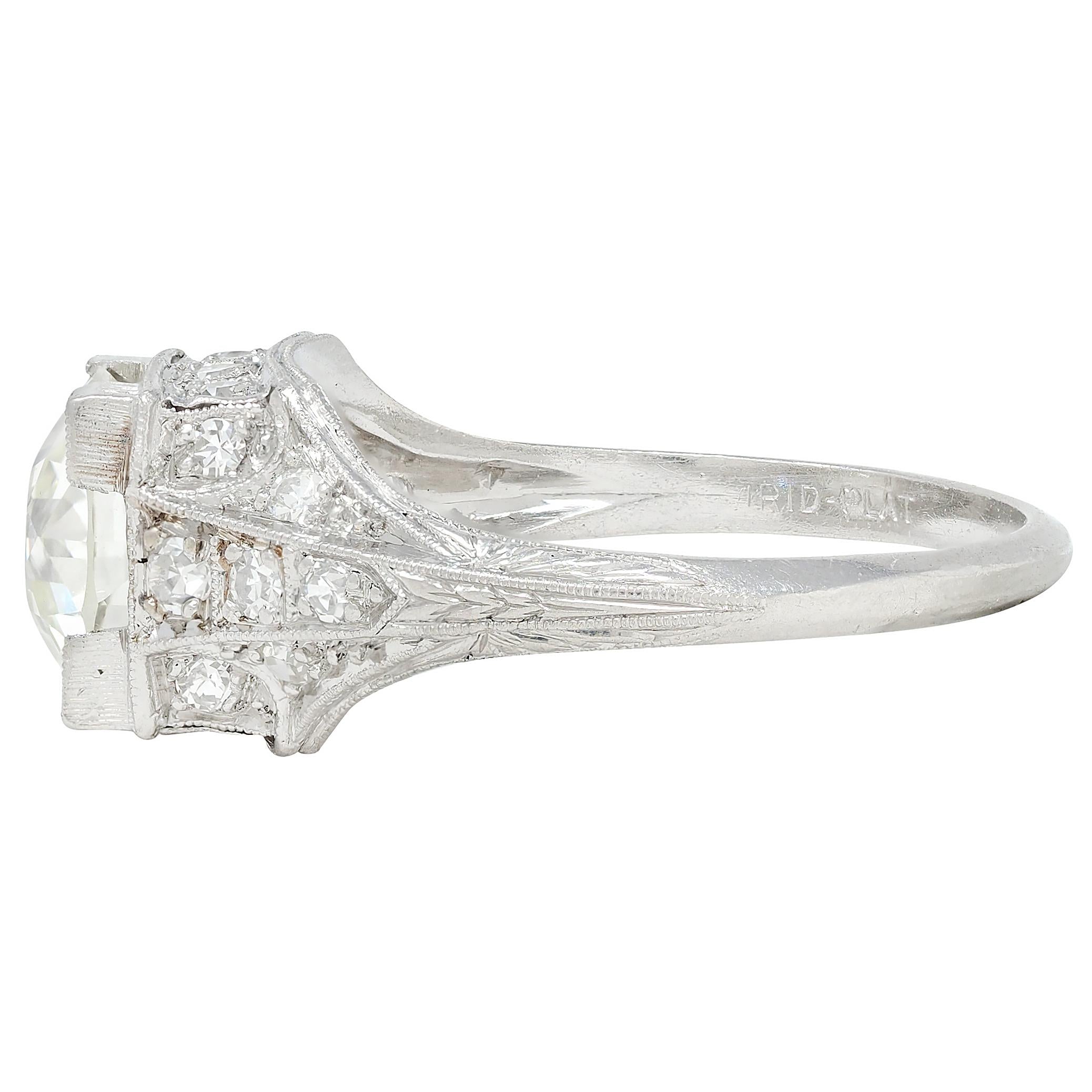 Art Deco 2.25 CTW Old European Cut Diamond Platinum Vintage Engagement Ring GIA