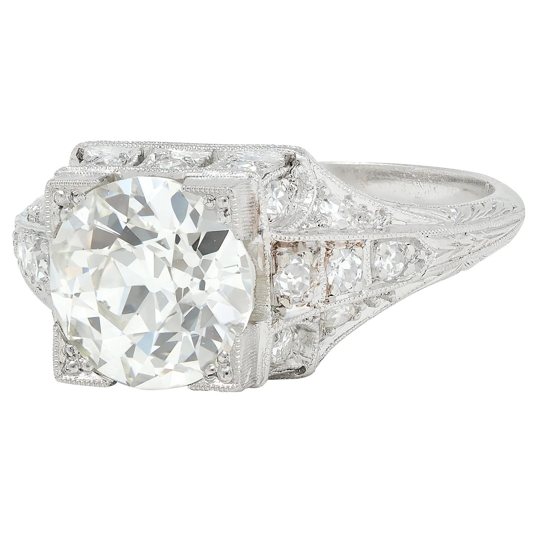 Art Deco 2.25 CTW Old European Cut Diamond Platinum Vintage Engagement Ring GIA