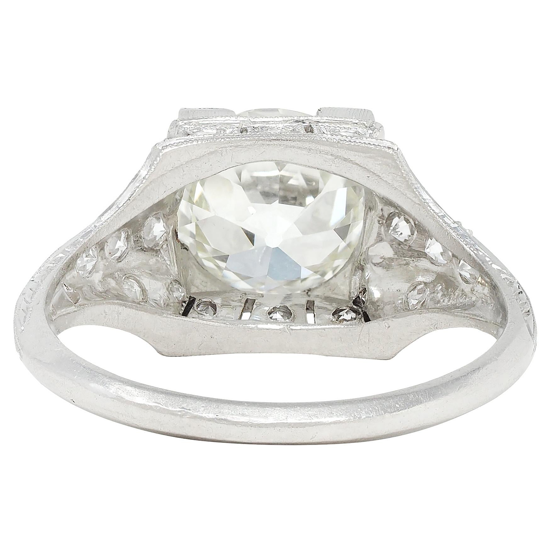 Art Deco 2.25 CTW Old European Cut Diamond Platinum Vintage Engagement Ring GIA