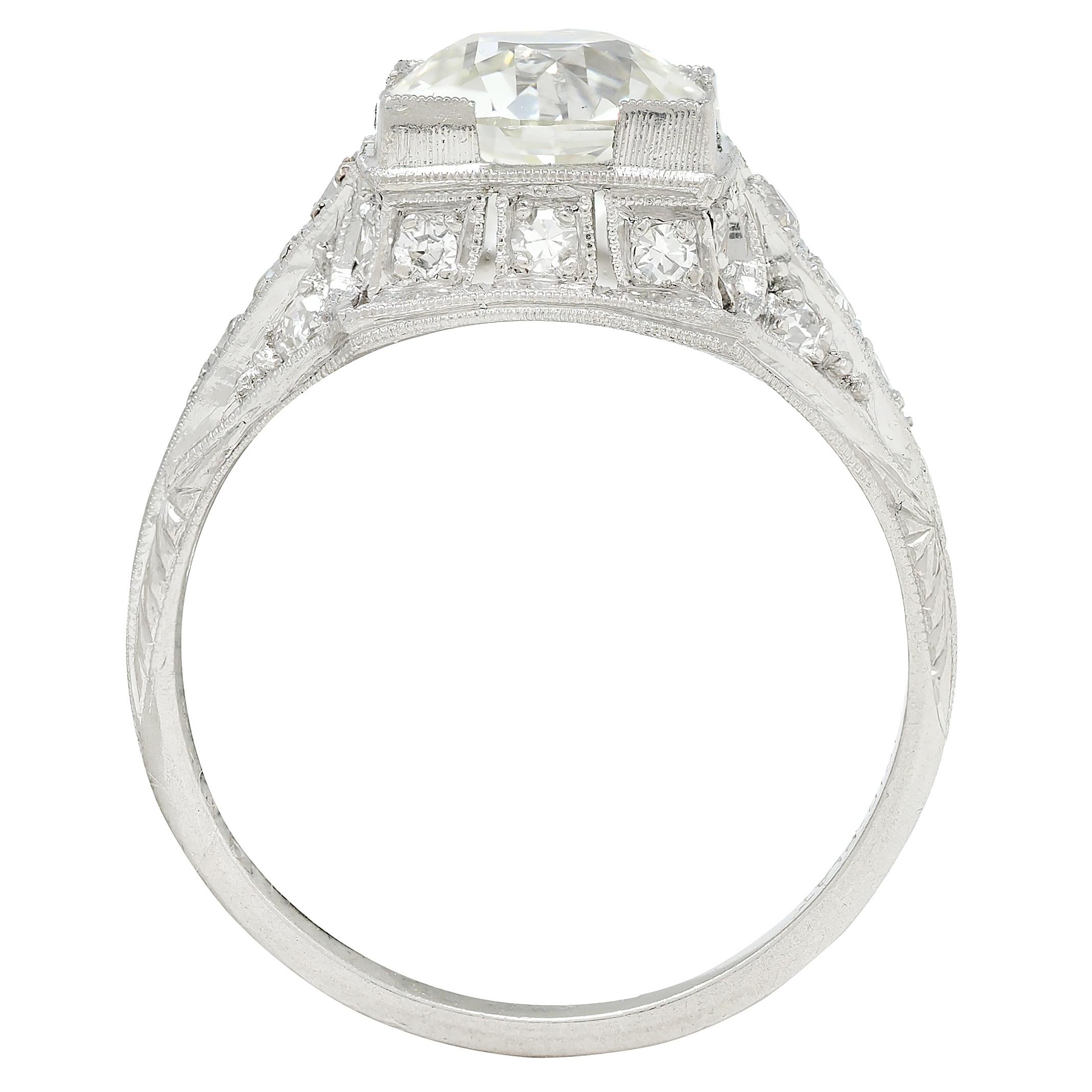 Art Deco 2.25 CTW Old European Cut Diamond Platinum Vintage Engagement Ring GIA
