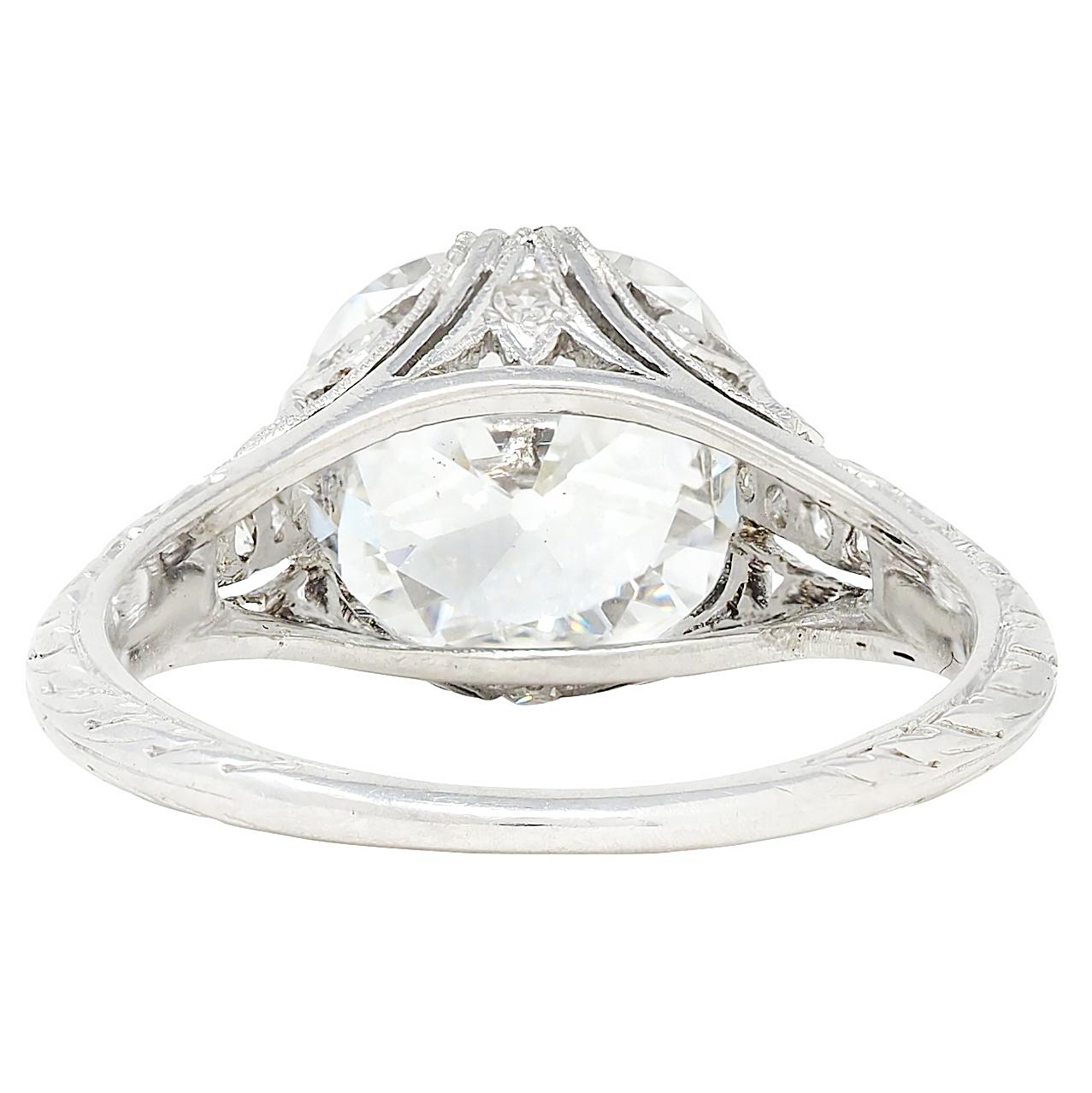 Edwardian 2.45 CTW Old Mine Cut Diamond Platinum Vintage Engagement Ring GIA